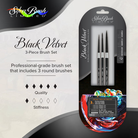 Black Velvet® 3pc Watercolor Round Set | Short Handle | WC-3204S - Watercolor Round Set