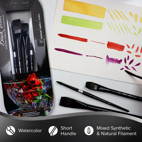 Black Velvet® 4pc Professional Watercolor Set | Short Handle | WC-3202S - Master Watercolor Set