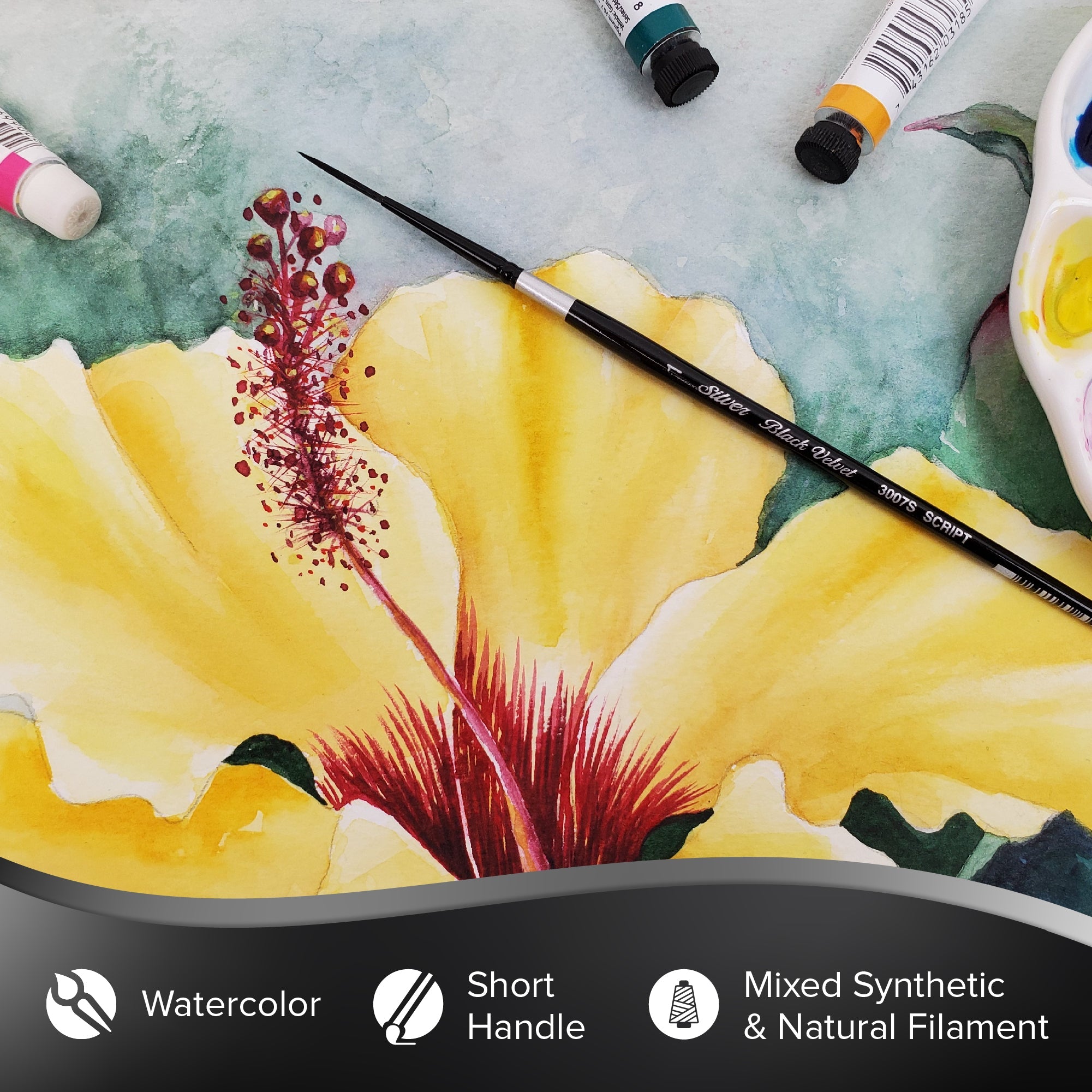 Black Velvet® Script Liner Paintbrush | Short Handle | 3007S
