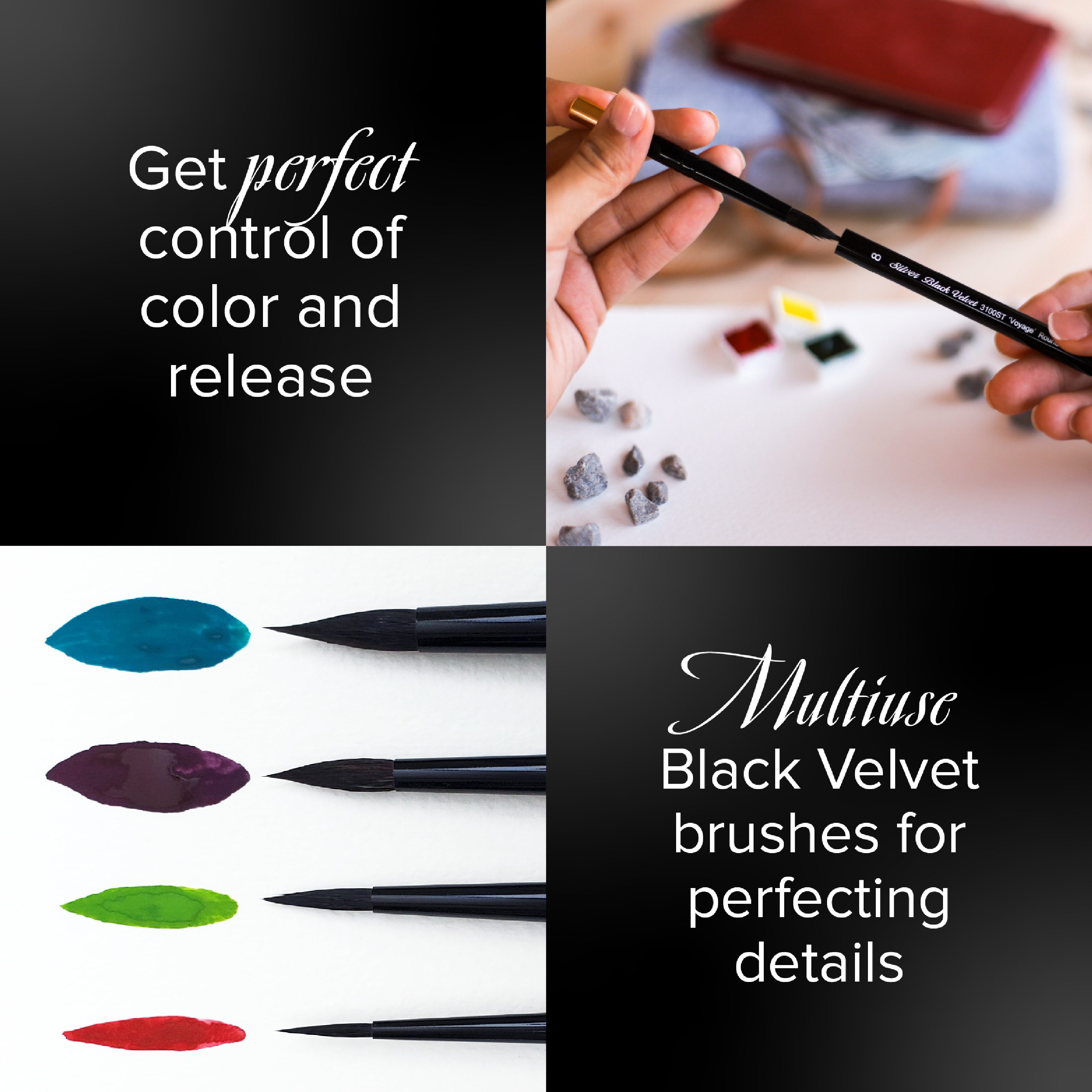Black Velvet Voyage™ Round Paintbrush | Short Handle | 3100ST