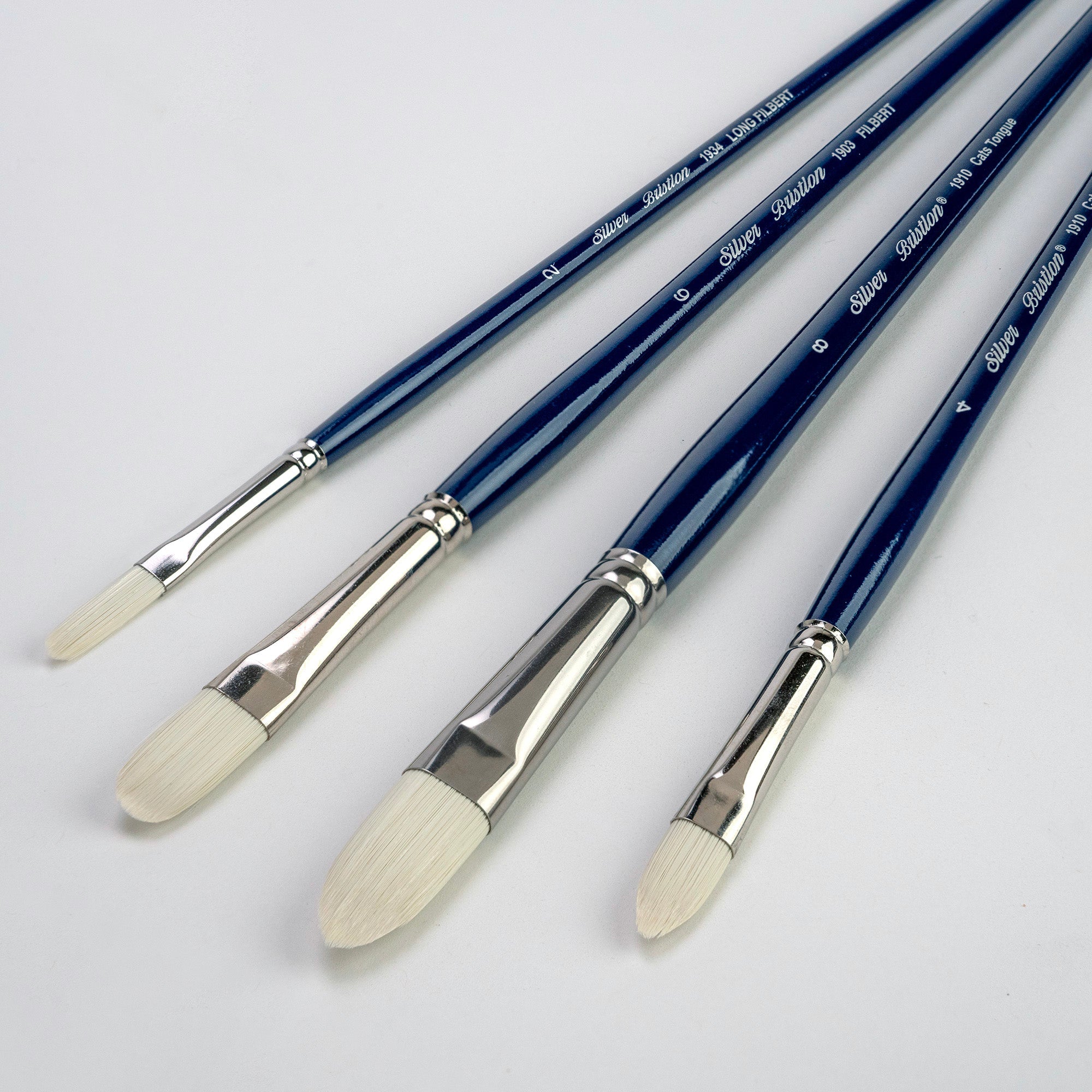 Bristlon® 4pc Cats Tongue and Filbert Brush Set | Long Handle | BR-1954 - Cat’s Tongues & Filberts