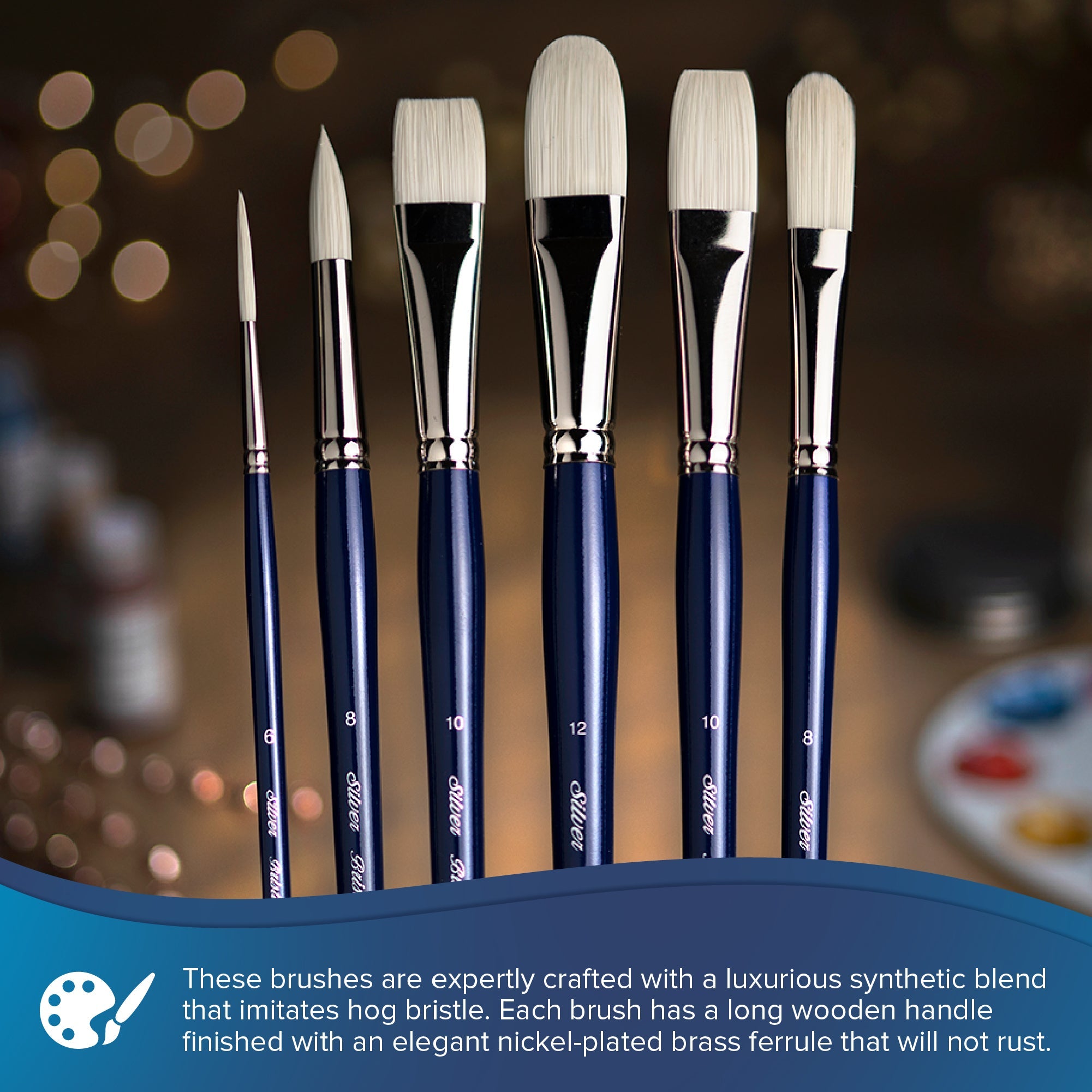 Bristlon® 4pc Cats Tongue and Filbert Brush Set | Long Handle | BR-1954 - Cat’s Tongues & Filberts