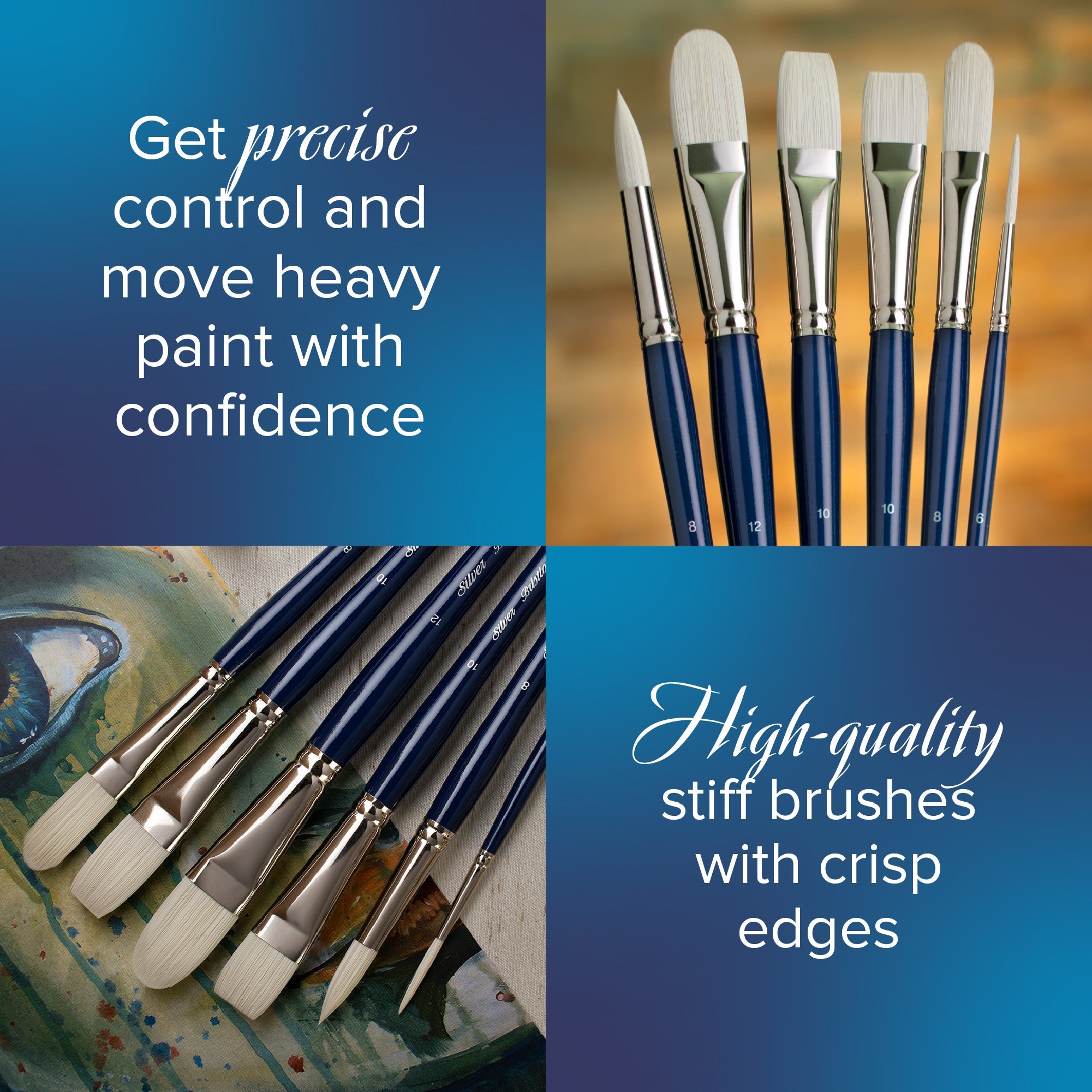 Bristlon® 4pc Cats Tongue and Filbert Brush Set | Long Handle | BR-1954 - Cat’s Tongues & Filberts