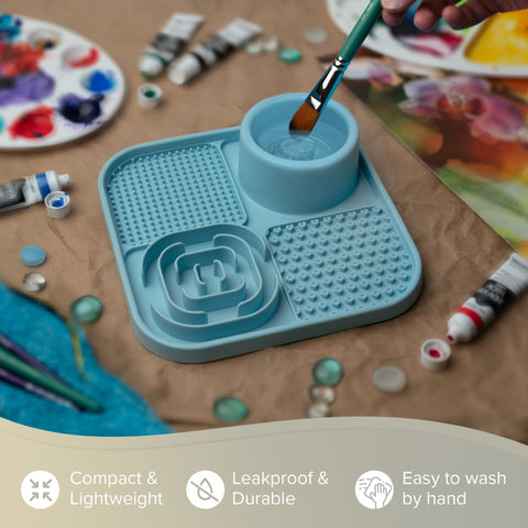 Brush Cleaning Mat with Water Cup • 1 Pk | Silver Essentials | 9012 - Light Blue