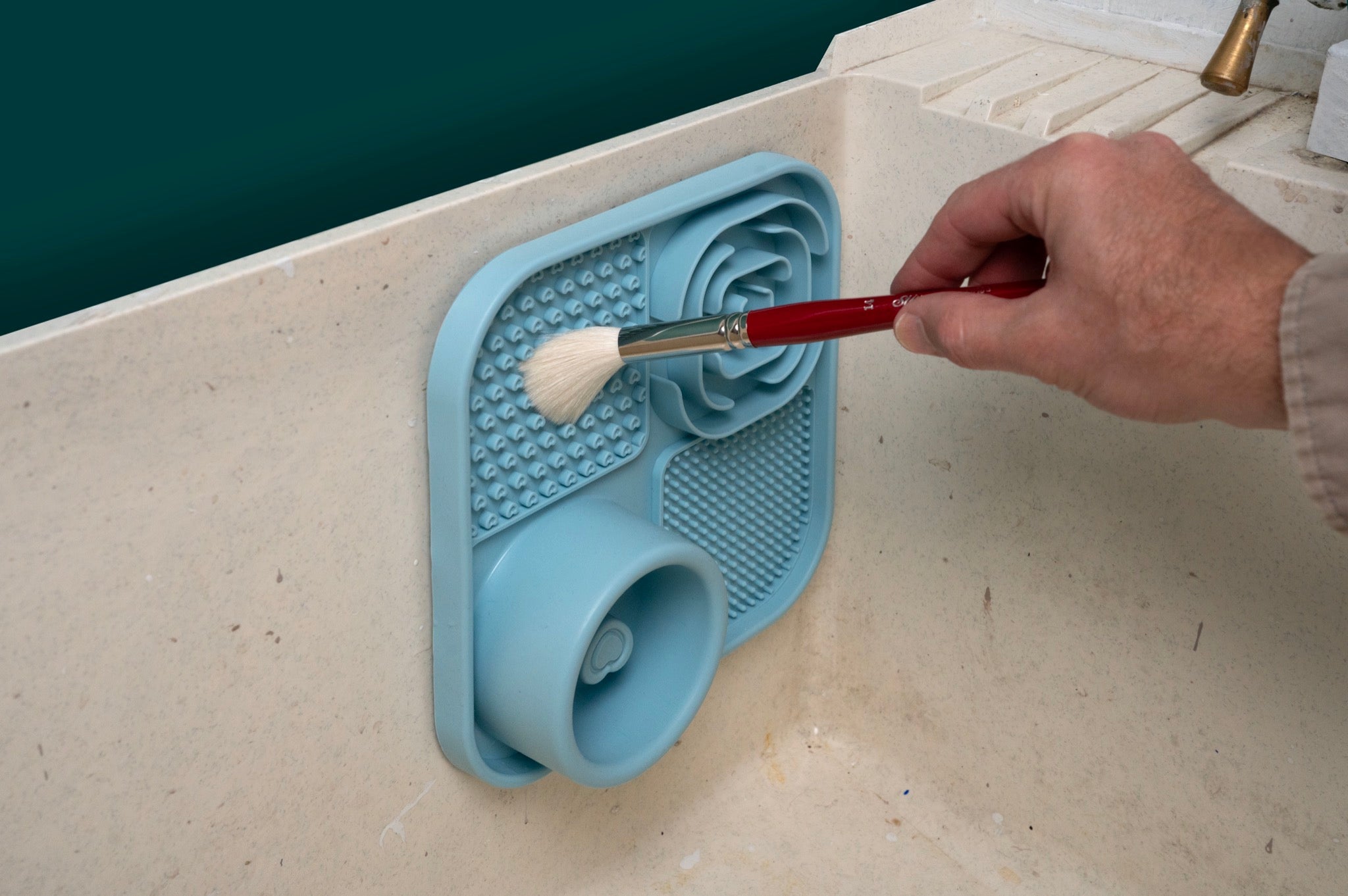 Brush Cleaning Mat with Water Cup • 1 Pk | Silver Essentials | 9012 - Light Blue
