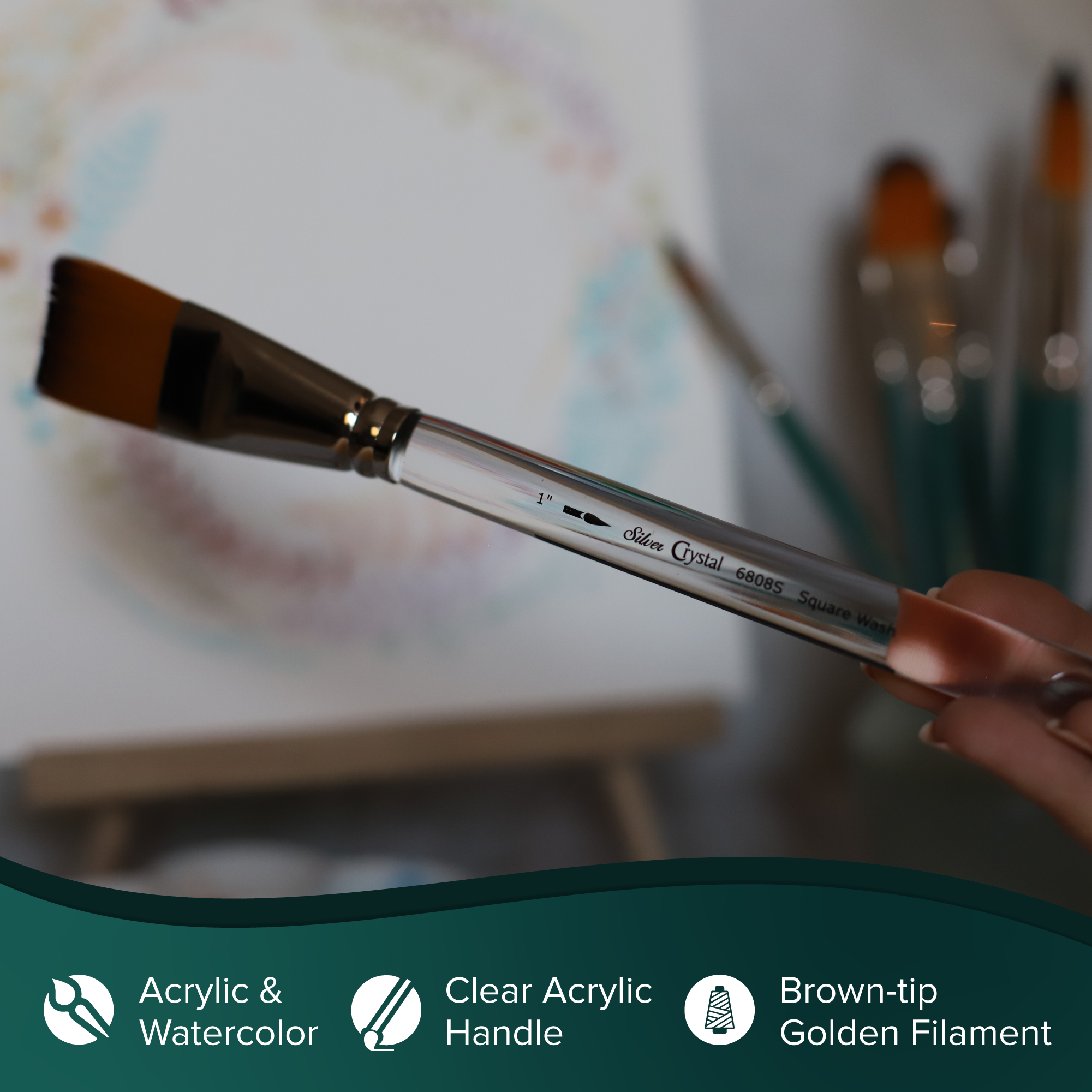 Crystal™ Square Wash Paintbrush | Size 1 | Short Handle | 6808S-1
