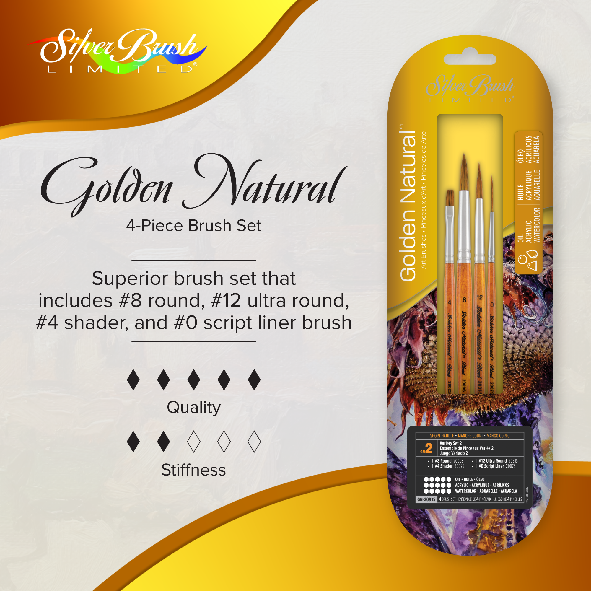Golden Natural® 4pc Variety Set | Short Handle | GN-2091S - Variety Set 2