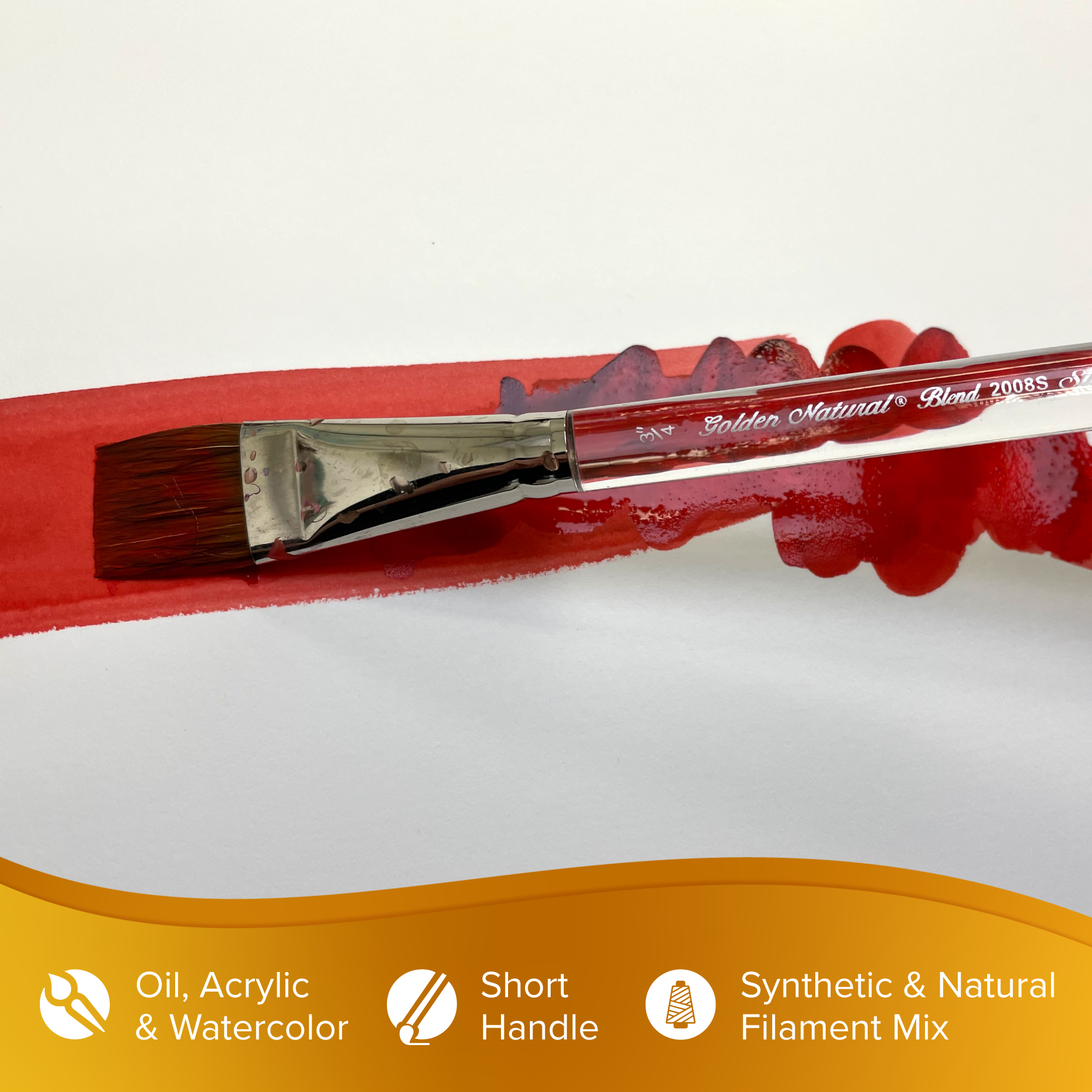 Golden Natural® Square Wash Paintbrush | Short Handle | 2008S