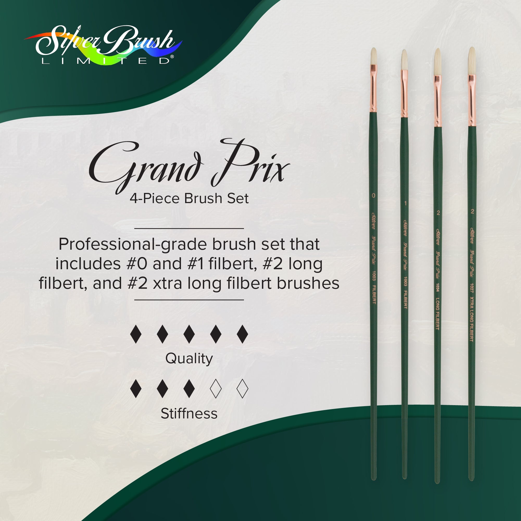 Grand Prix® 4pc Filbert Brush Set | Long Handle | GP-1080 - Multilength Filbert Set