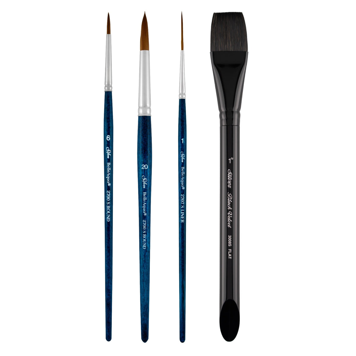 Johnny Thomas Premium 4 pc Watercolor Short Handle Brush Set | JT-9911S - Square Wash/Liner/Round