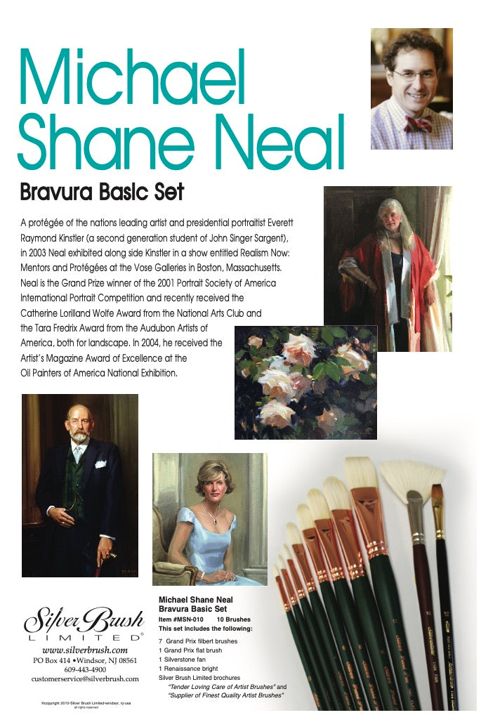 Michael Shane Neal 10pc Basic Paintbrush Set | Long Handle | MSN-010 - Flat/Filbert/Fan/Bright