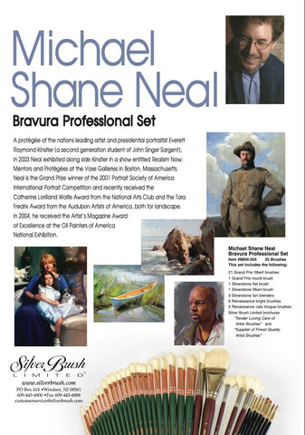 Michael Shane Neal 35pc Bravura Pro Paintbrush | Long Handle | MSN-350 - Round/Filbert/Flat/Fan/Cats Tongue