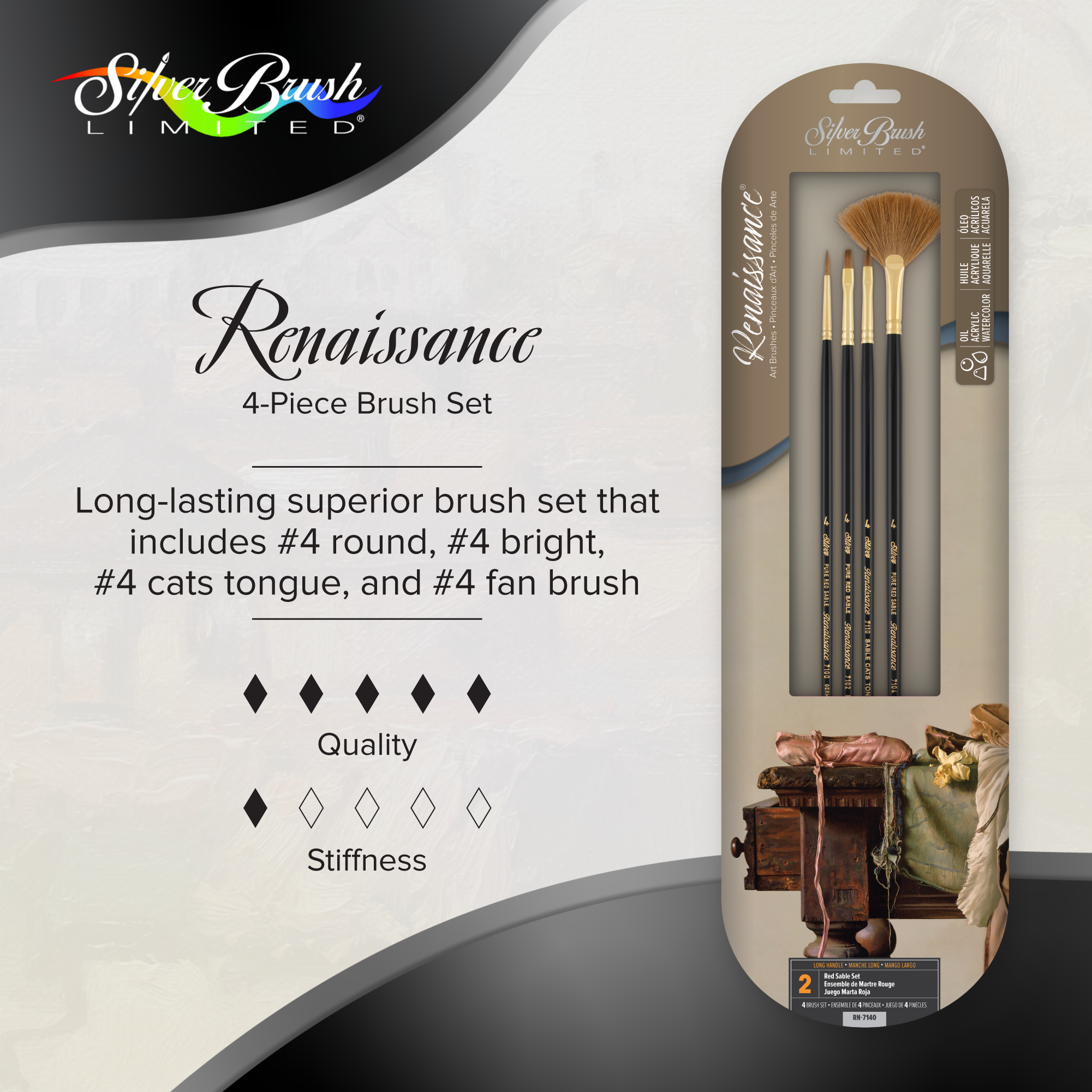 Renaissance® 4pc Red Sable Set | Long Handle | RN-7140 - Red Sable Set
