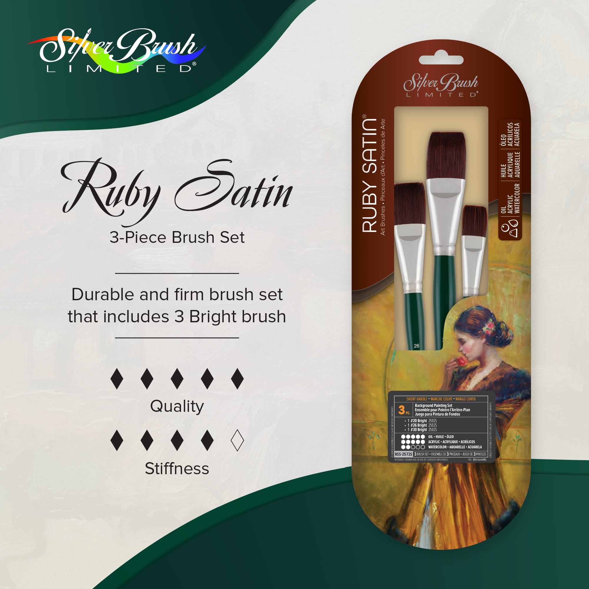 Ruby Satin® 3pc Background Painting Set | Short Handle | RSS-2573S - Background Painting Set