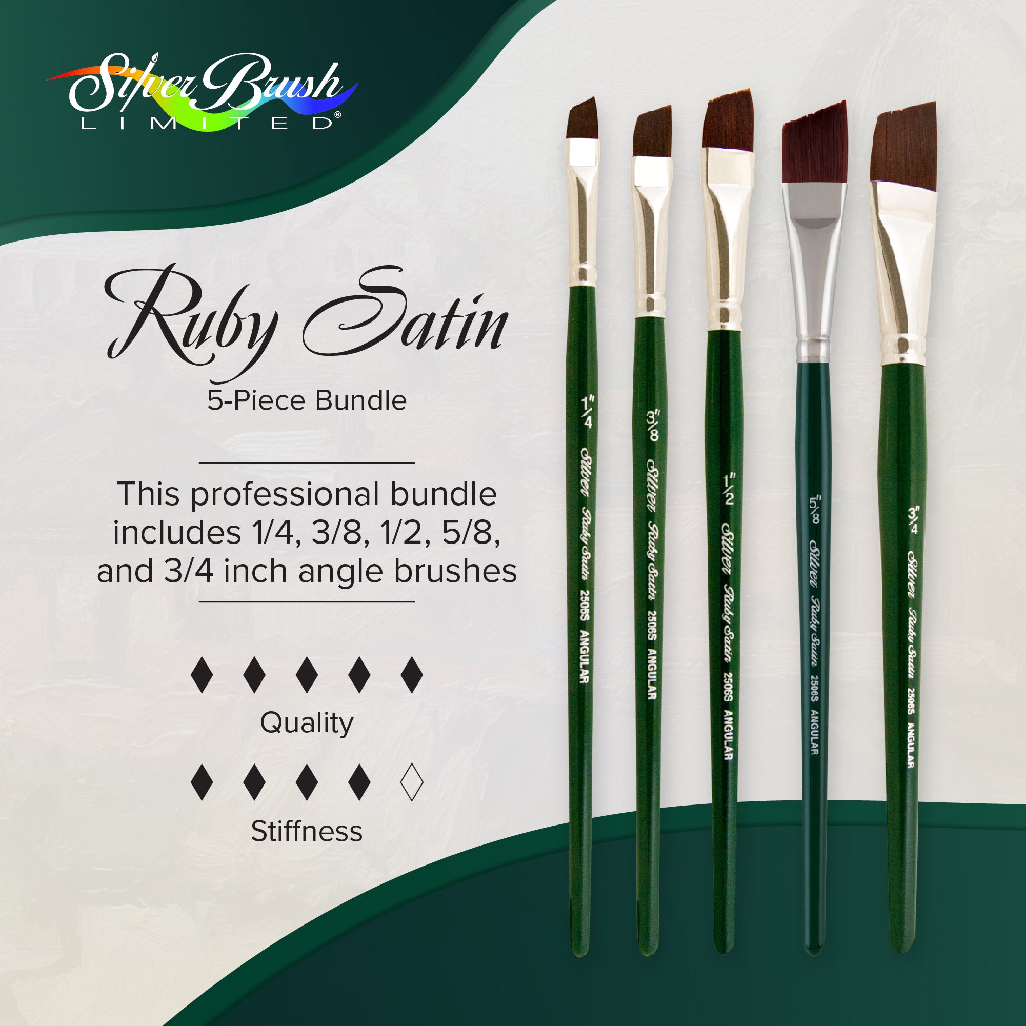 Ruby Satin® 5pc Angle Brush Set | Short Handle | RS-2551S - Short Handle Angles