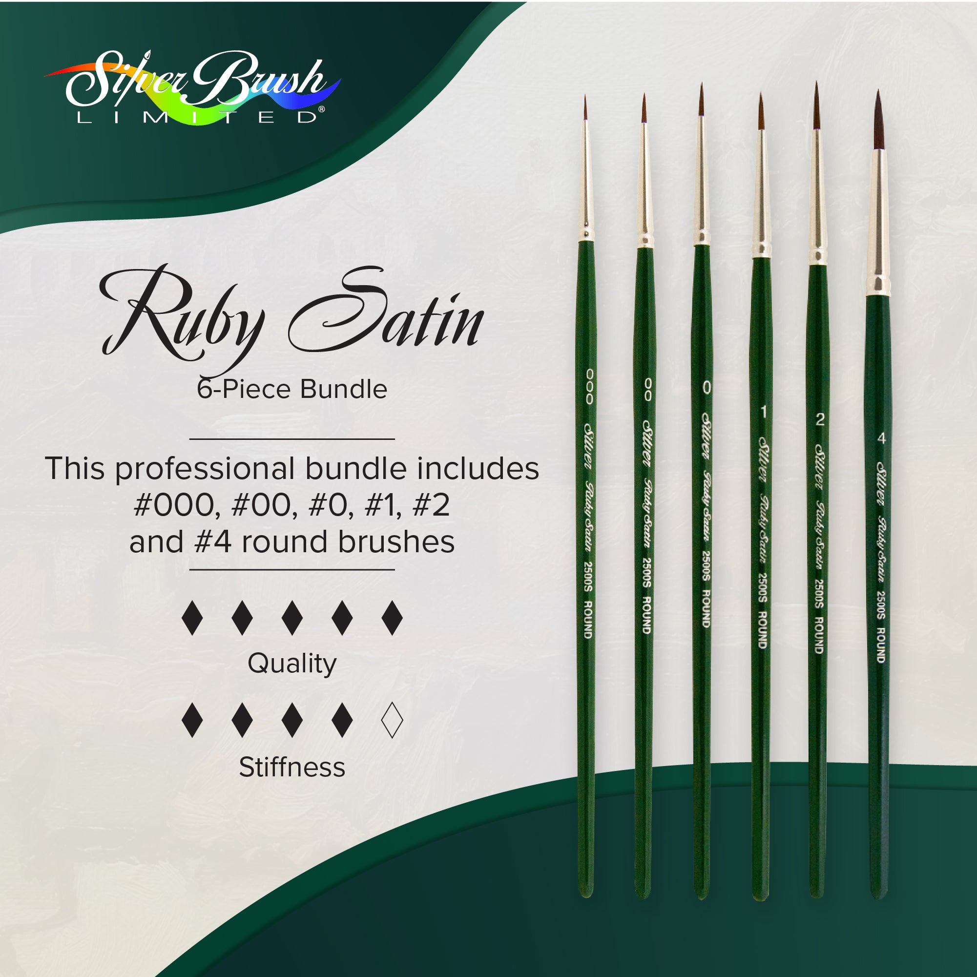 Ruby Satin® 6pc Small Round Brush Set | Short Handle | RS-2598S - Small Short Handle Rounds