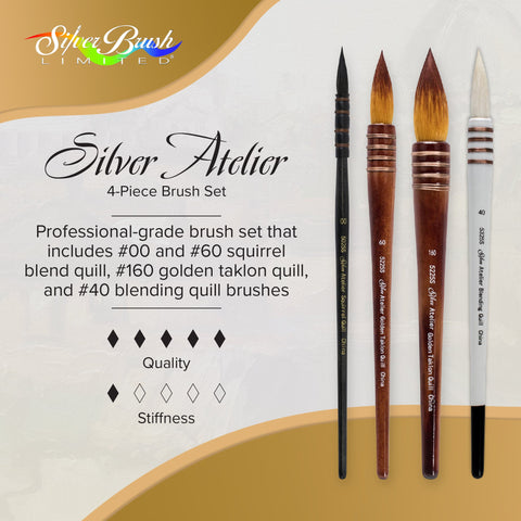 Silver Atelier™ 4pc Stroke Set | Short Handle | QL-5356S - Round Quill