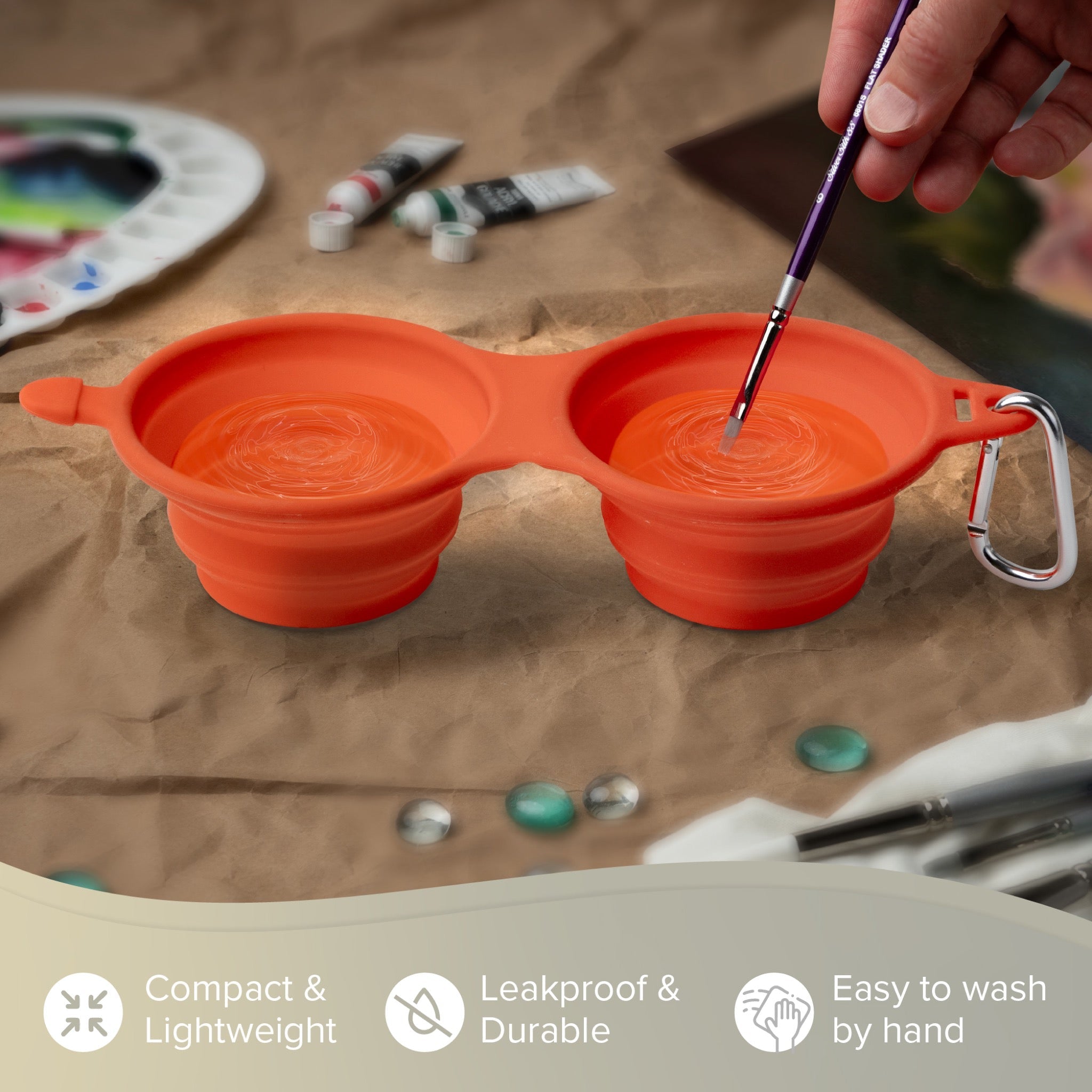 Silver Essentials Double Collapsible Silicone Water Bowl with Closure - Orange | 230ml • 2PK | 9005 - 2 Pack / Size