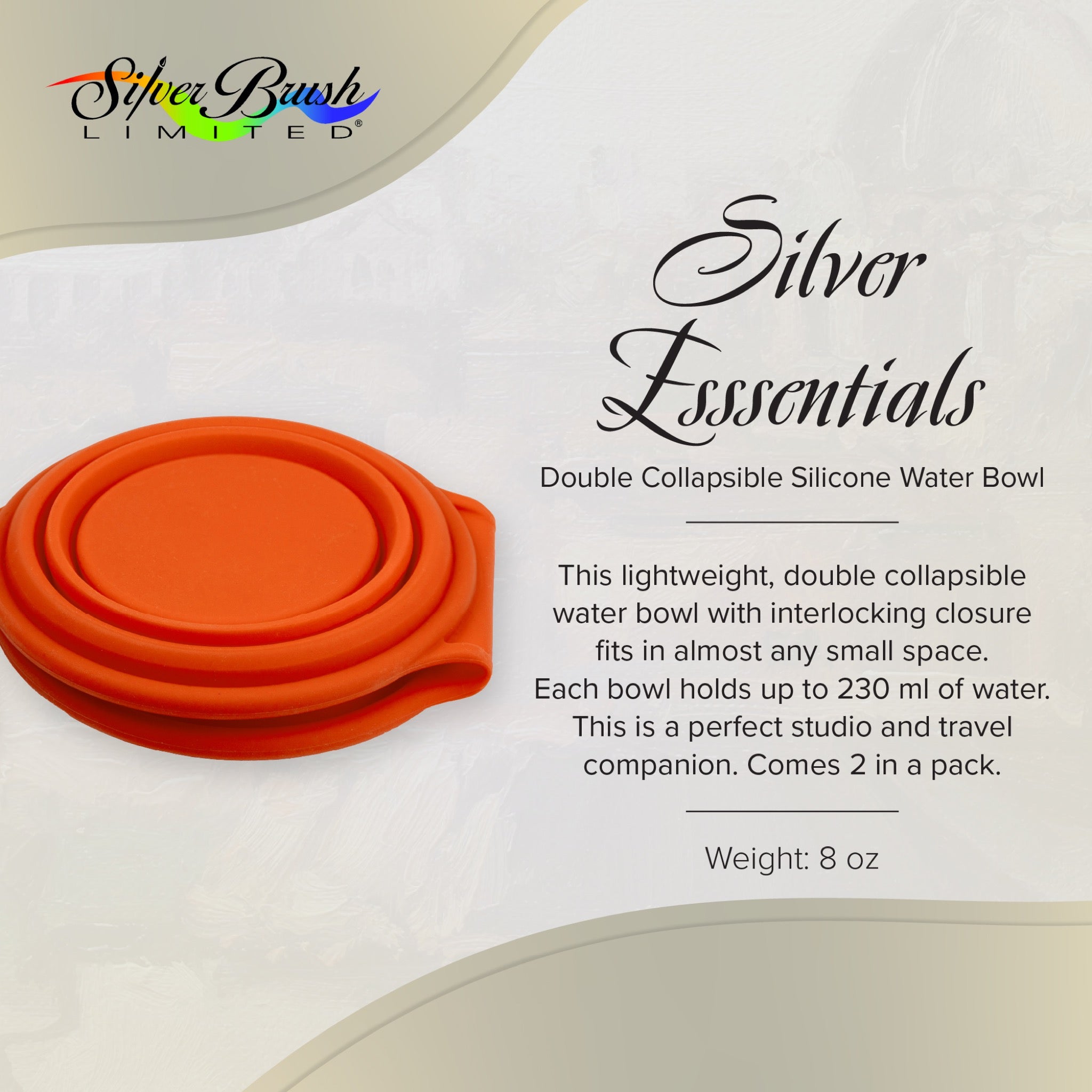 Silver Essentials Double Collapsible Silicone Water Bowl with Closure - Orange | 230ml • 2PK | 9005 - 2 Pack / Size