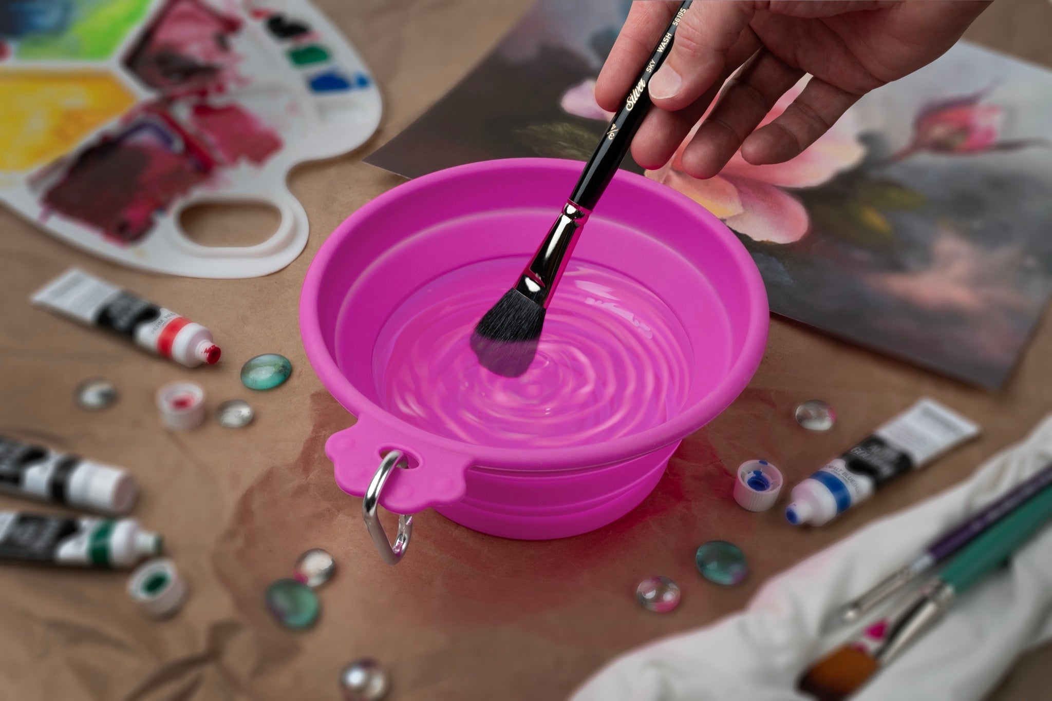 Silver Essentials Round Collapsible Silicone Water Bowl - Magenta | 1200ml | 9003 - Size 1200ml / Magenta