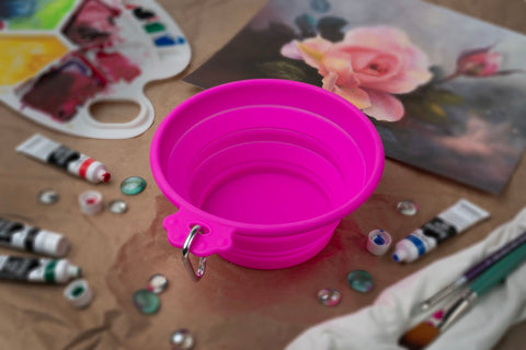 Silver Essentials Round Collapsible Silicone Water Bowl - Magenta | 1200ml | 9003 - Size 1200ml / Magenta