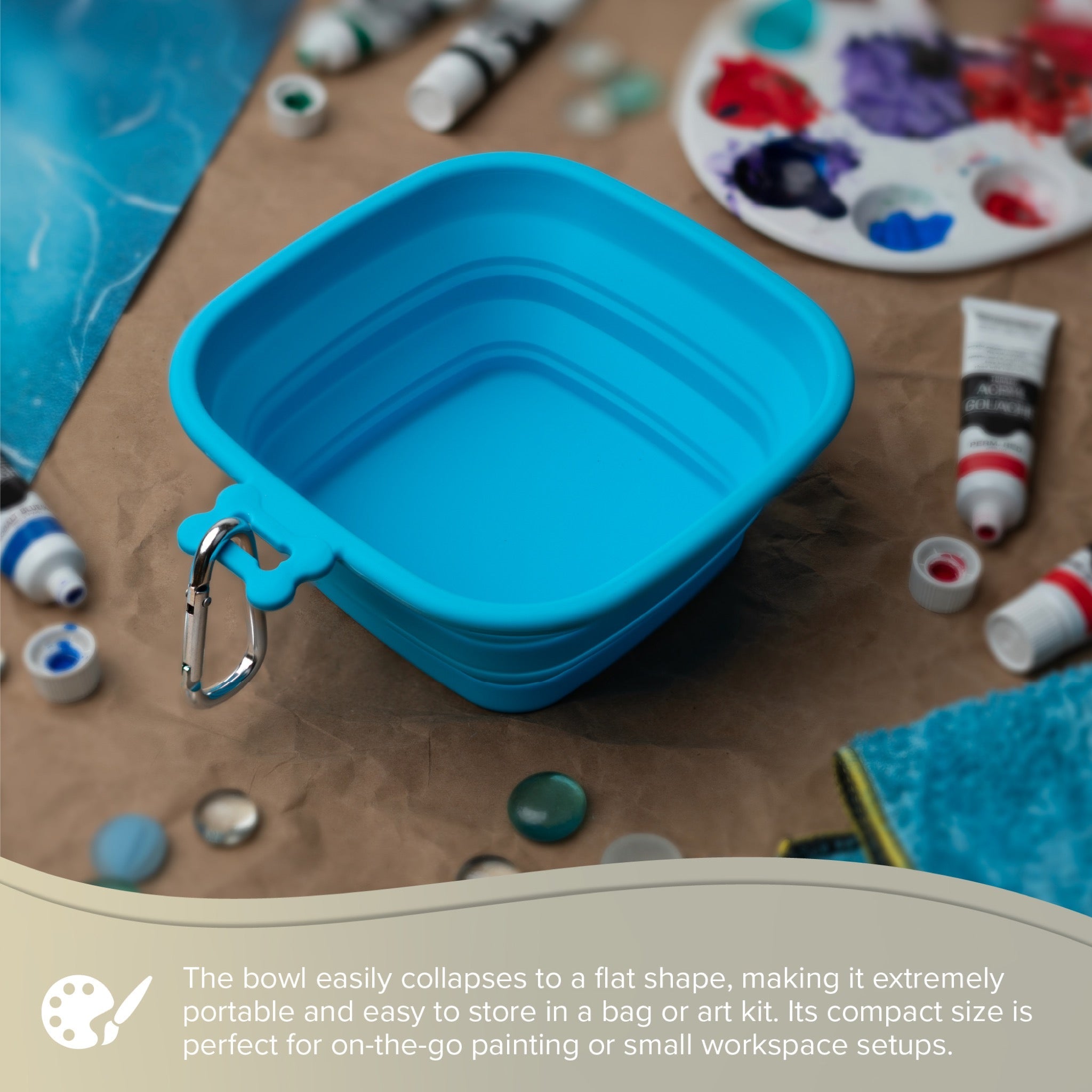 Silver Essentials Square Collapsible Water Bowl - Light Blue | 900 ml size | 9009 - 900 ml / Light Blue