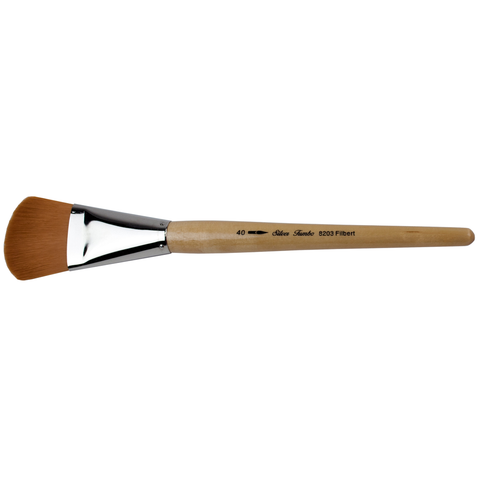 Silver Jumbo™ Golden Taklon Filbert Paintbrush | Mid Length Handle | 8203 - Size 40