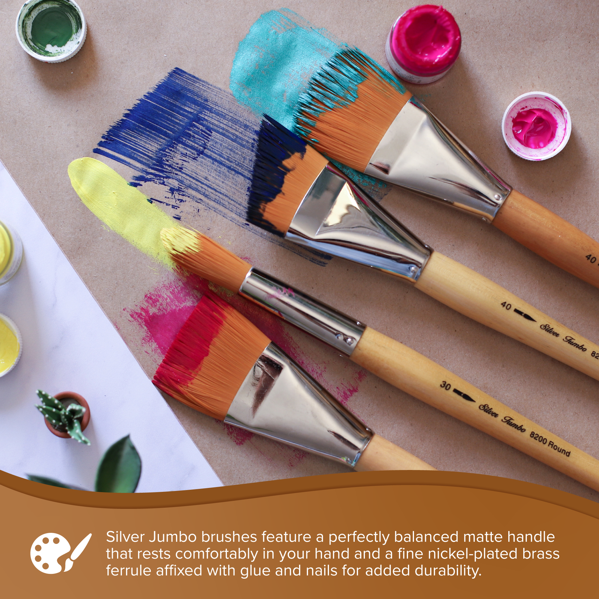 Silver Jumbo™ Golden Taklon Filbert Paintbrush | Mid Length Handle | 8203