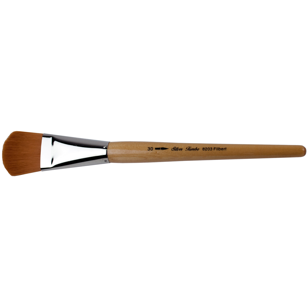 Silver Jumbo™ Golden Taklon Filbert Paintbrush | Mid Length Handle | 8203 - Size 30