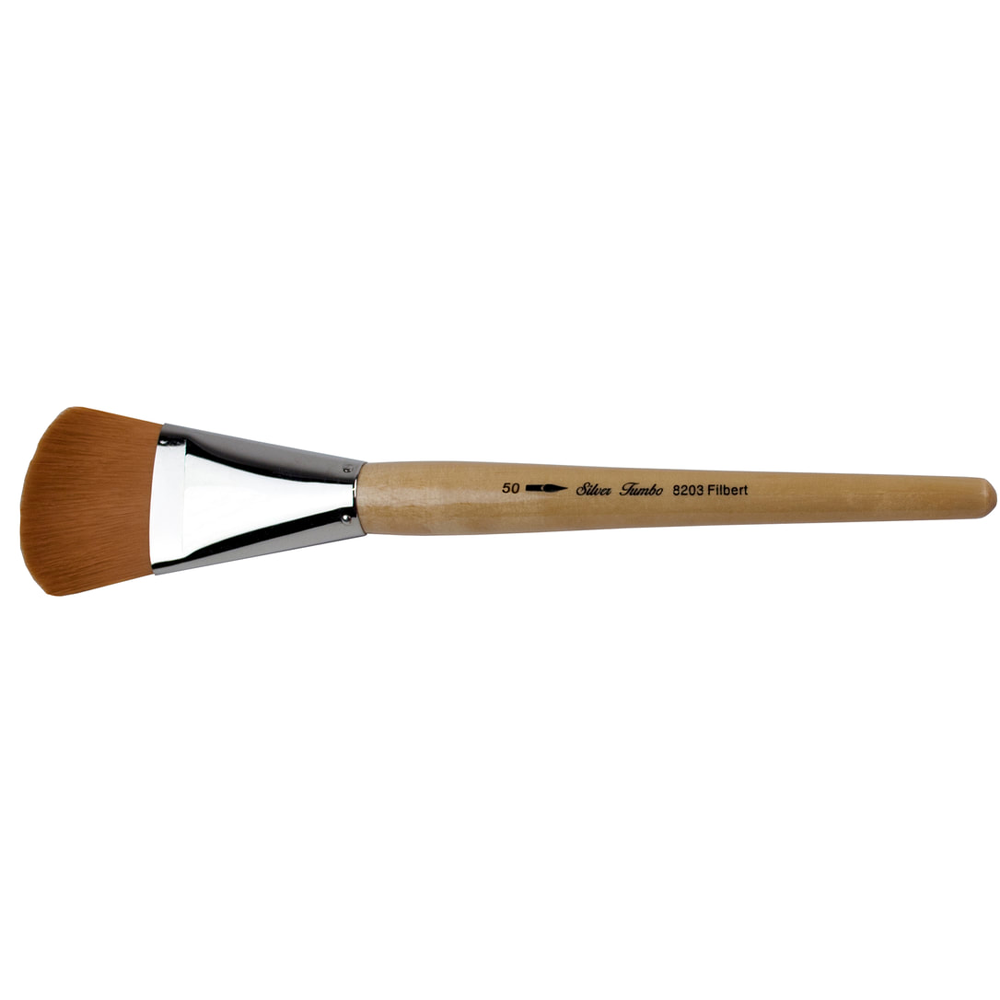 Silver Jumbo™ Golden Taklon Filbert Paintbrush | Mid Length Handle | 8203 - Size 50