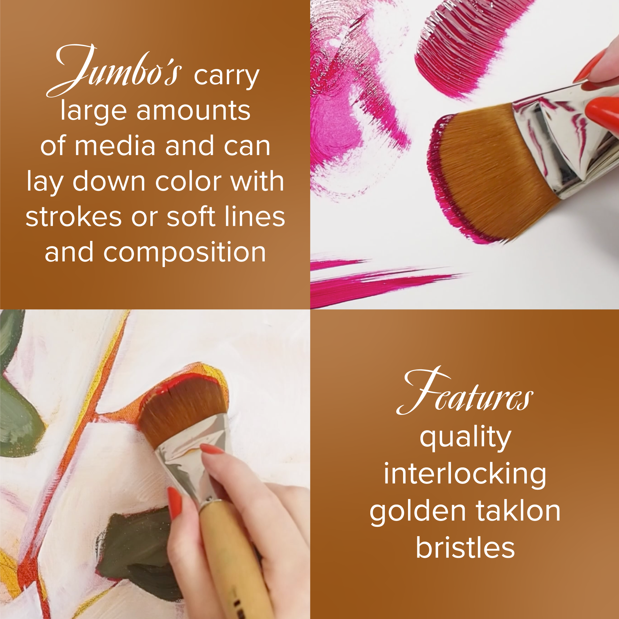 Silver Jumbo™ Golden Taklon Filbert Paintbrush | Mid Length Handle | 8203