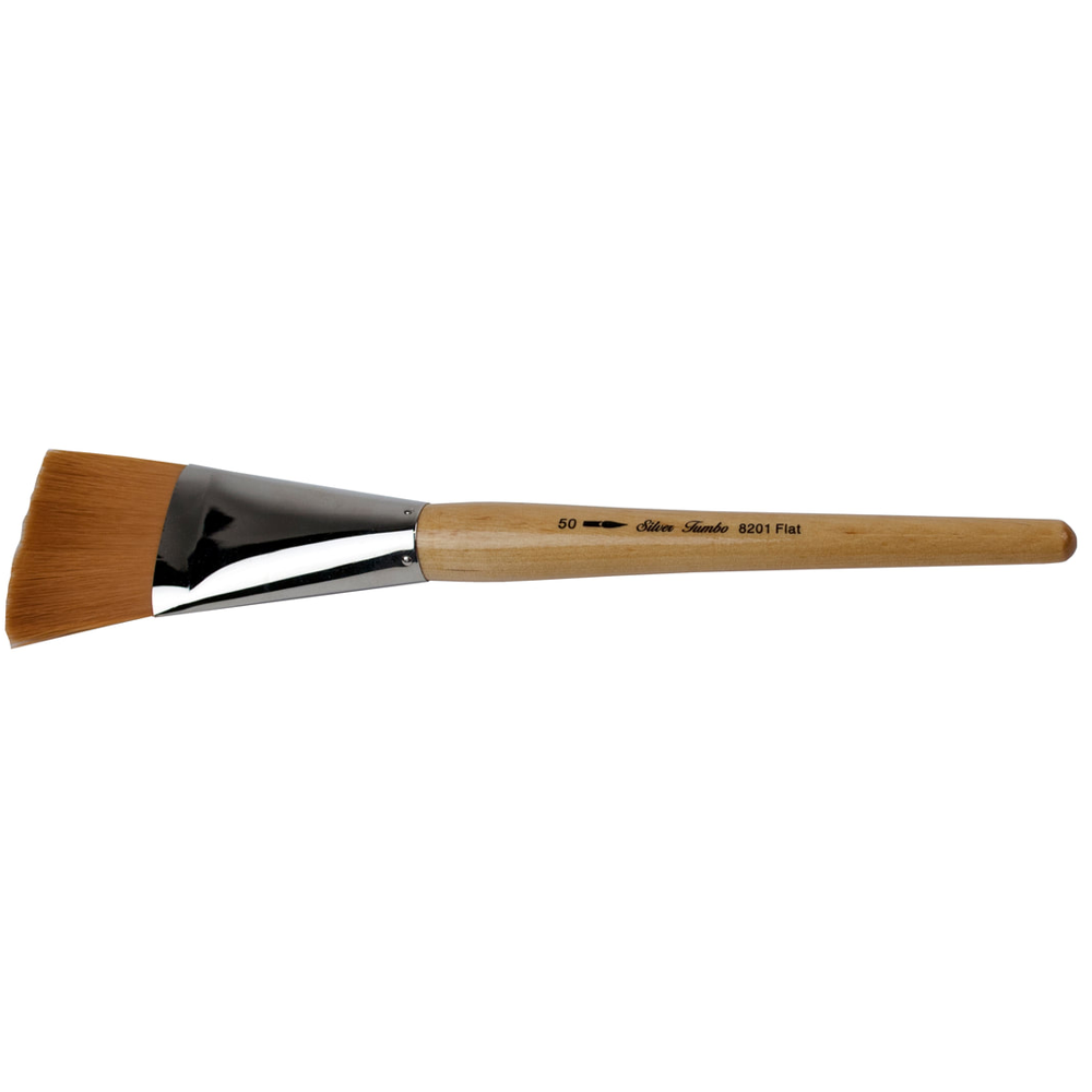 Silver Jumbo™ Golden Taklon Flat Paintbrush | Mid Length Handle | 8201 - Size 50