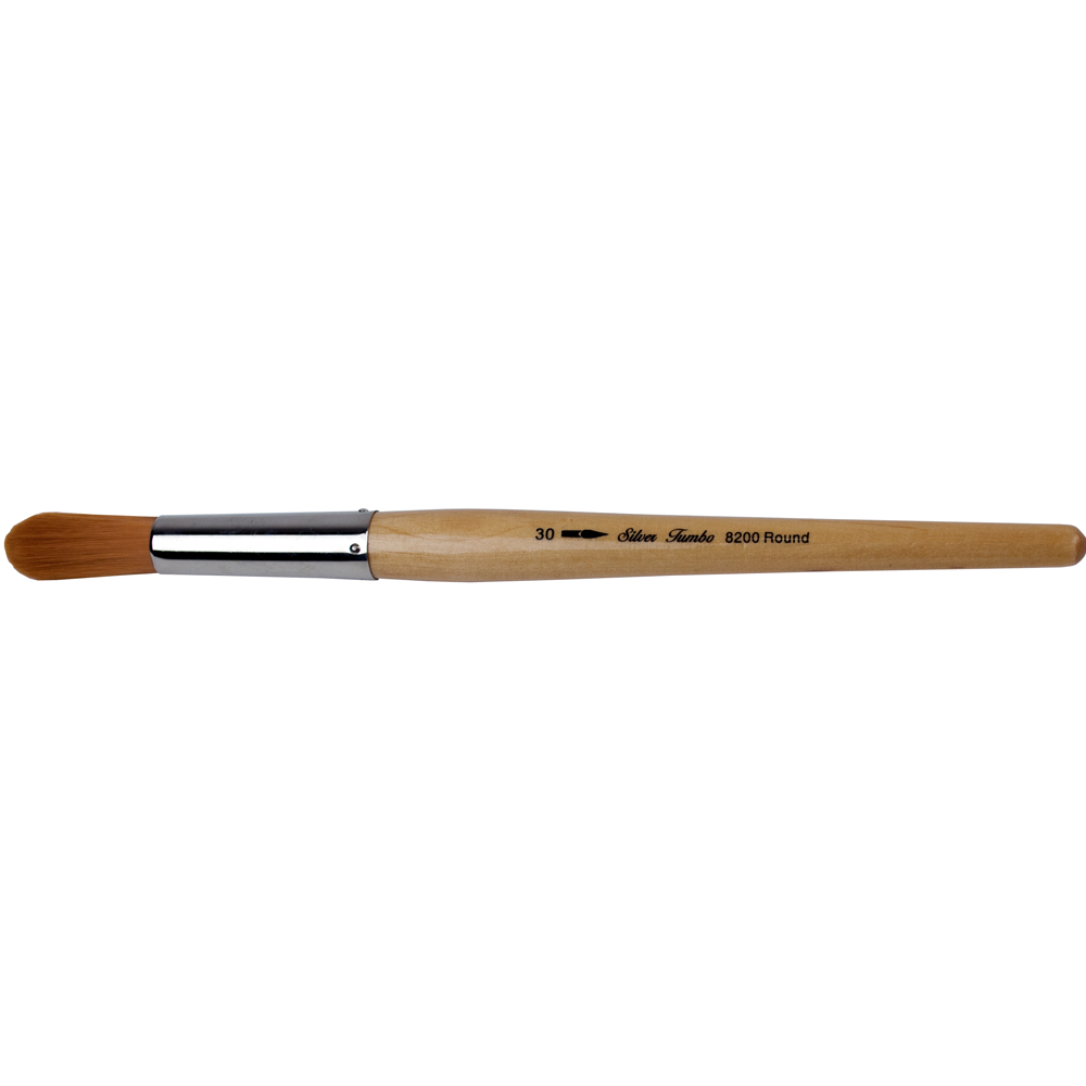 Silver Jumbo™ Golden Taklon Round Paintbrush | Mid Length Handle | 8200 - Size 30