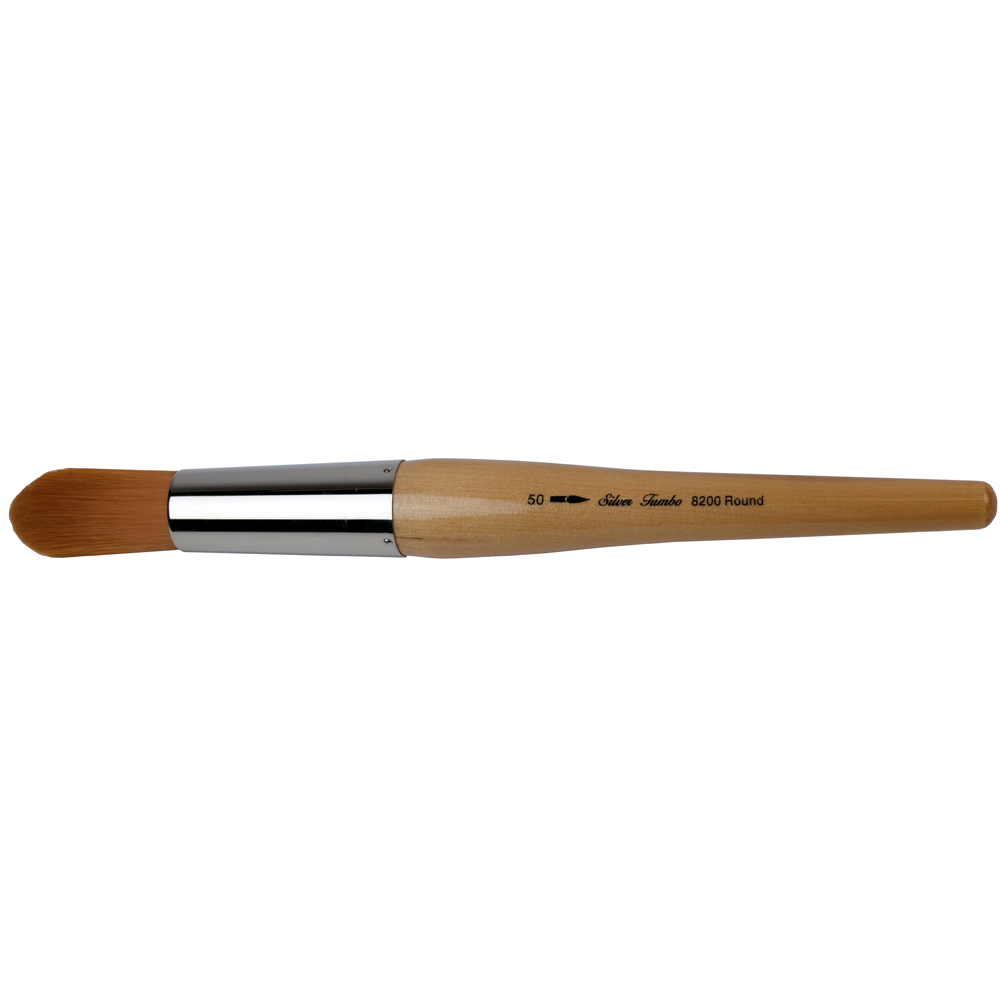 Silver Jumbo™ Golden Taklon Round Paintbrush | Mid Length Handle | 8200 - Size 50