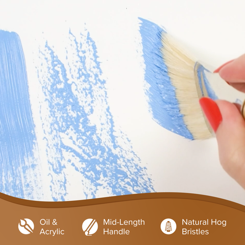Silver Jumbo™ White Hog Bristle Angle Paintbrush | Mid Length Handle | 8006