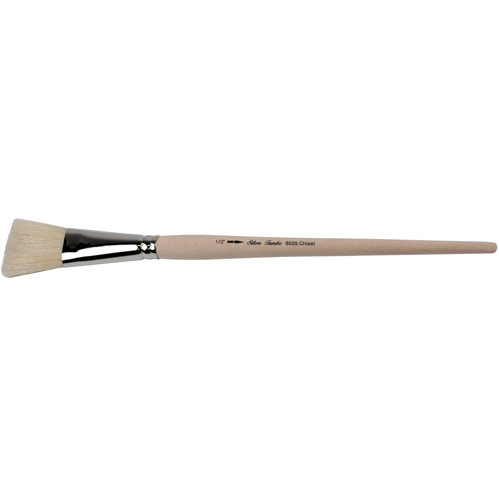 Silver Jumbo™ White Hog Bristle Chisel Paintbrush | Long Handle | 8035 - Size 1-1/2 Inches