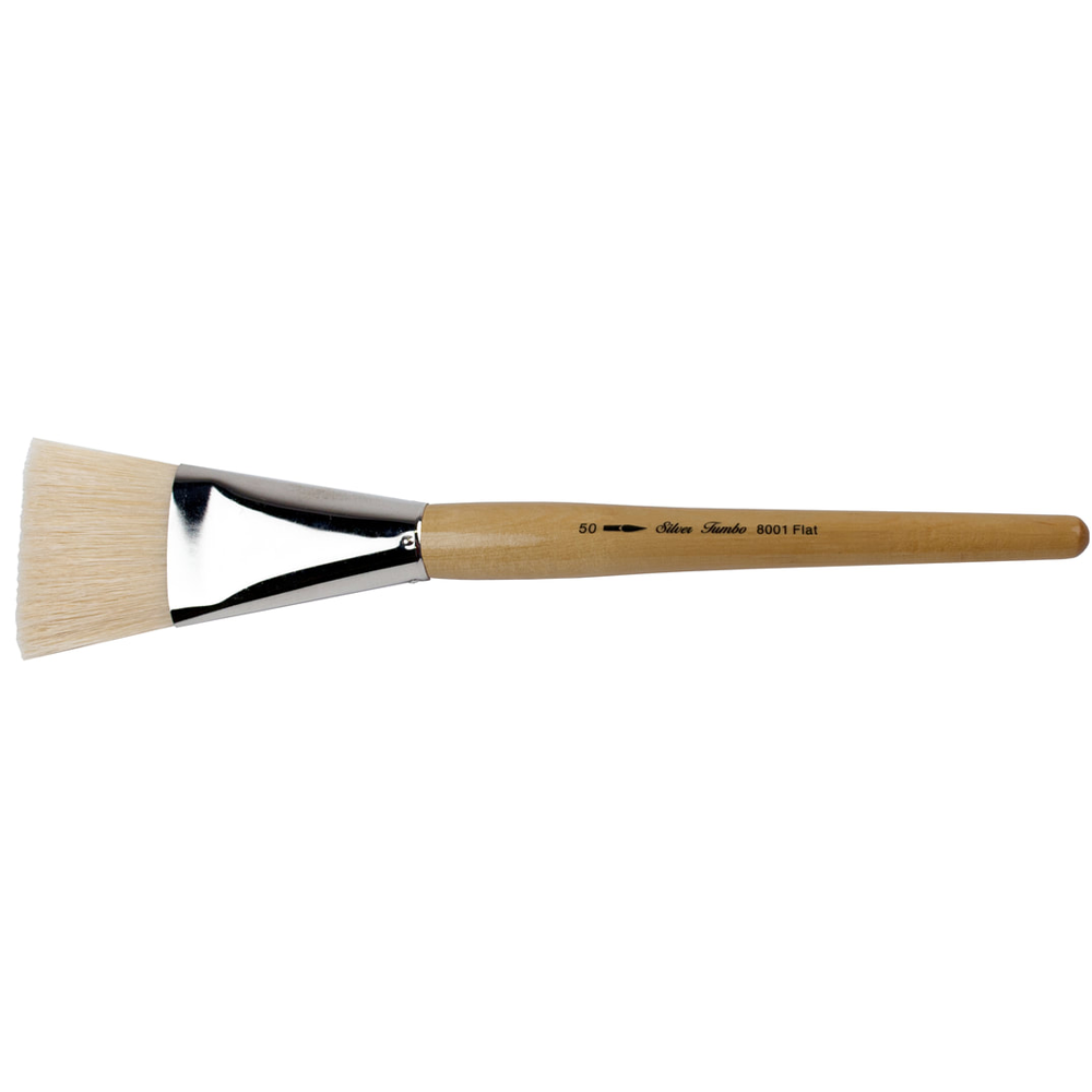 Silver Jumbo™ White Hog Bristle Flat Paintbrush | Mid Length Handle | 8001 - Size 50