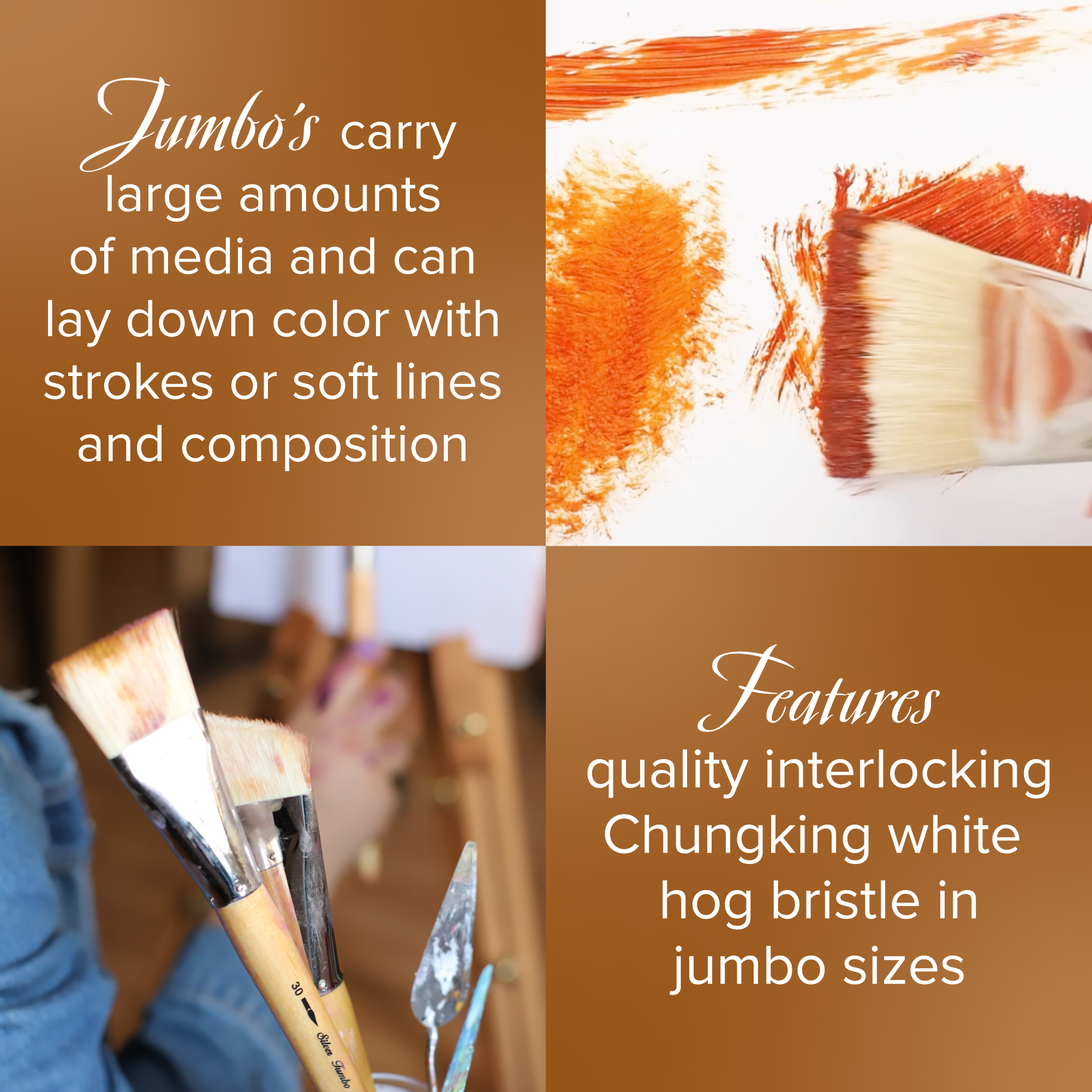 Silver Jumbo™ White Hog Bristle Flat Paintbrush | Mid Length Handle | 8001