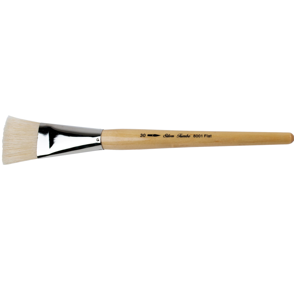 Silver Jumbo™ White Hog Bristle Flat Paintbrush | Mid Length Handle | 8001 - Size 30