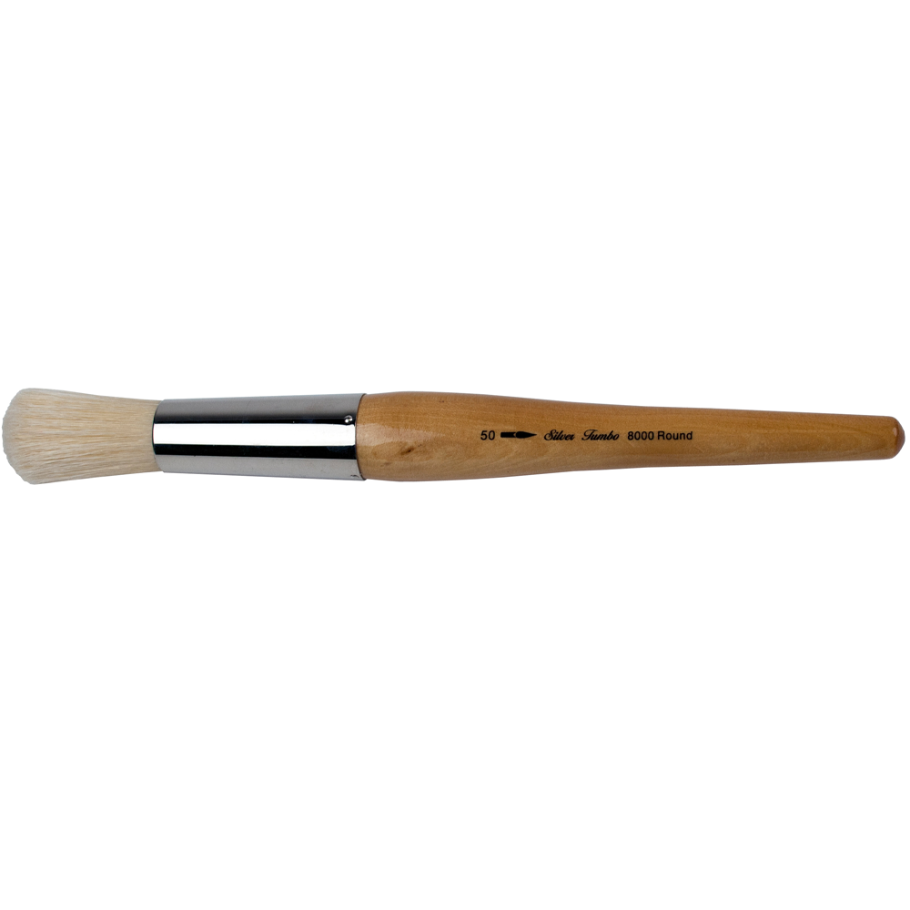 Silver Jumbo™ White Hog Bristle Round Paintbrush | Mid Length Handle | 8000 - Size 50
