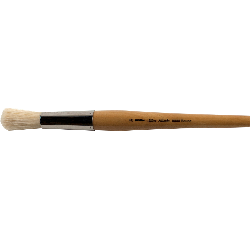 Silver Jumbo™ White Hog Bristle Round Paintbrush | Mid Length Handle | 8000 - Size 40