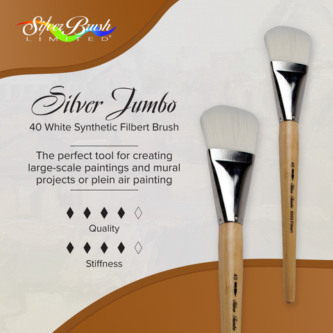Silver Jumbo™ White Synthetic Filbert Paintbrush | Mid Length Handle | 8503 - Size 40