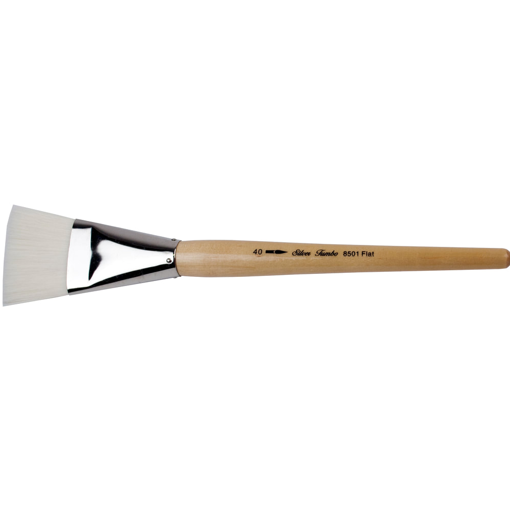 Silver Jumbo™ White Synthetic Flat Paintbrush | Mid Length Handle | 8501 - Size 40