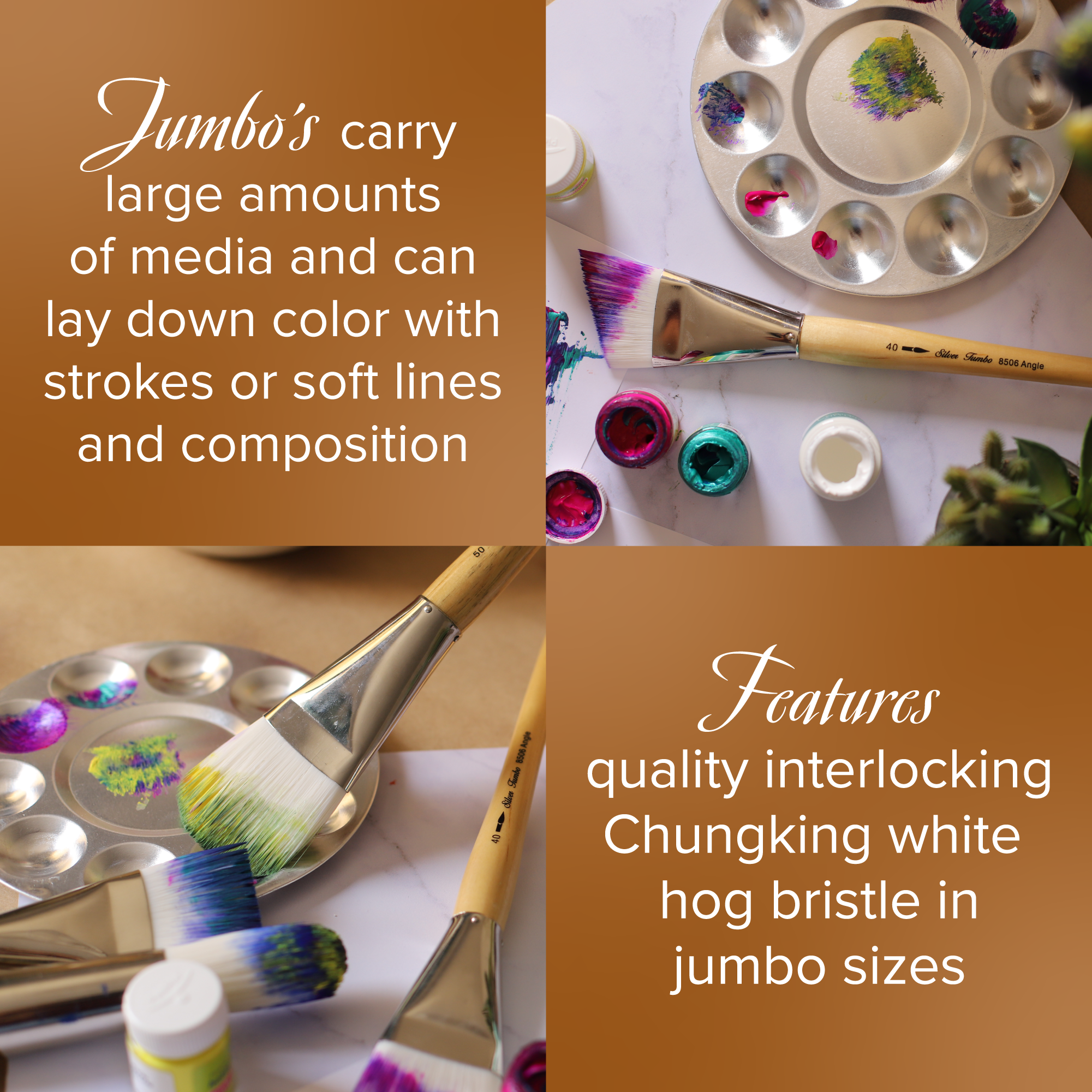 Silver Jumbo™ White Synthetic Round Paintbrush | Mid Length Handle | 8500