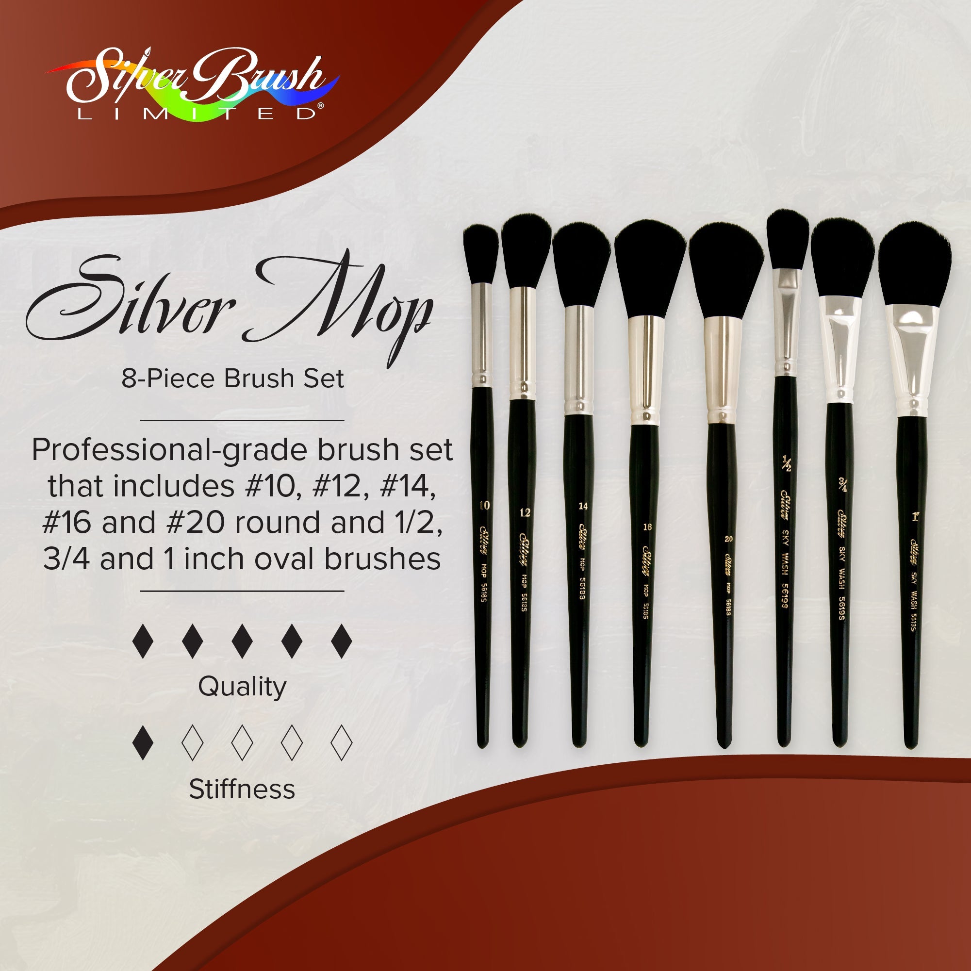 Silver Mop™ 8pc Black Round & Oval Mop Set | Short Handle | MP-5665S - Short Handle Round and Oval Black Mops