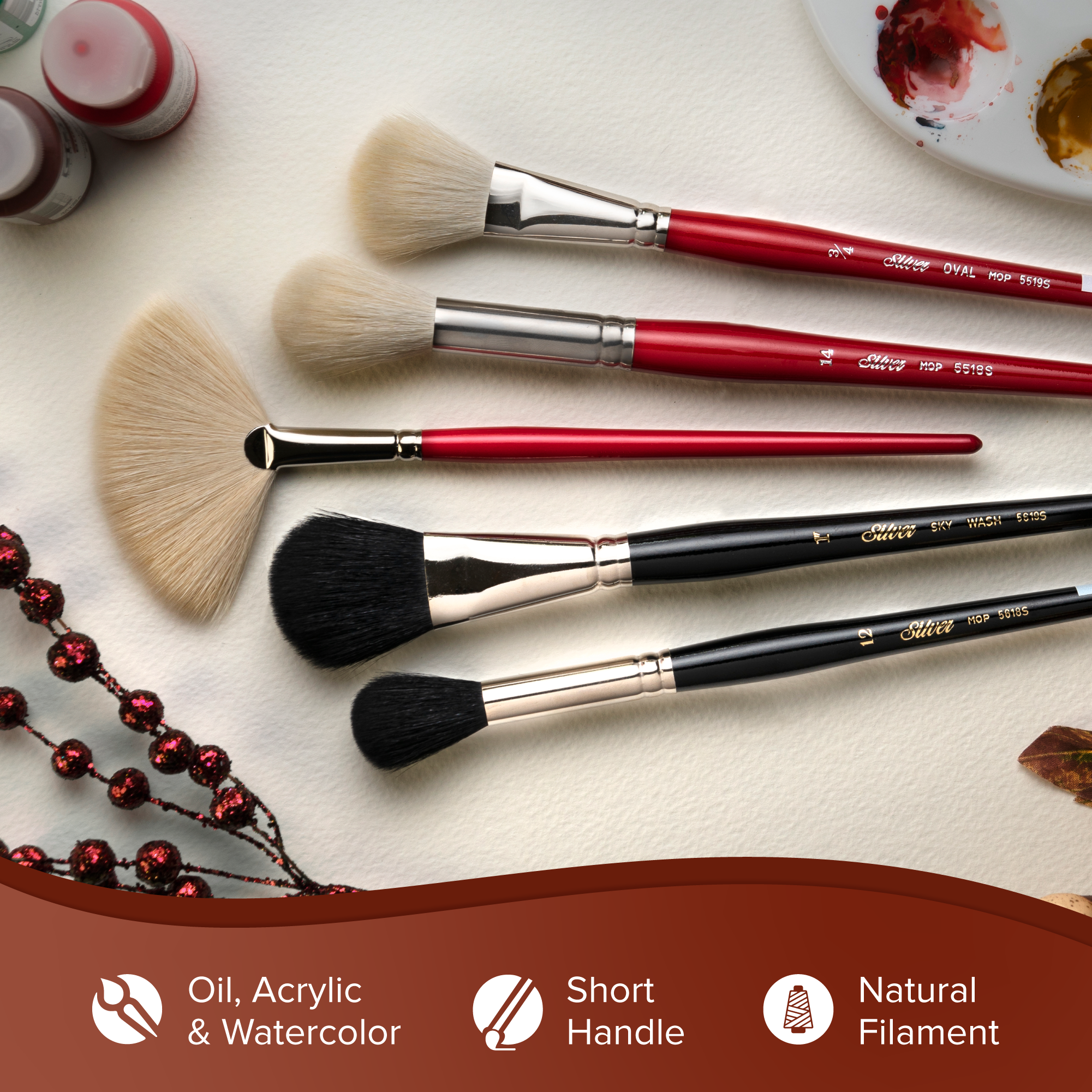Silver Mop™ 8pc Black Round & Oval Mop Set | Short Handle | MP-5665S - Short Handle Round and Oval Black Mops