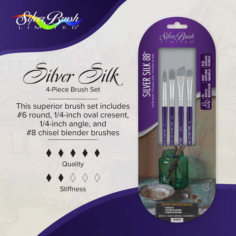 Silver Silk 88® 4pc Variety Set | Short Handle | SK-8113S - Round Crescent Oval Angle Chisel Blender