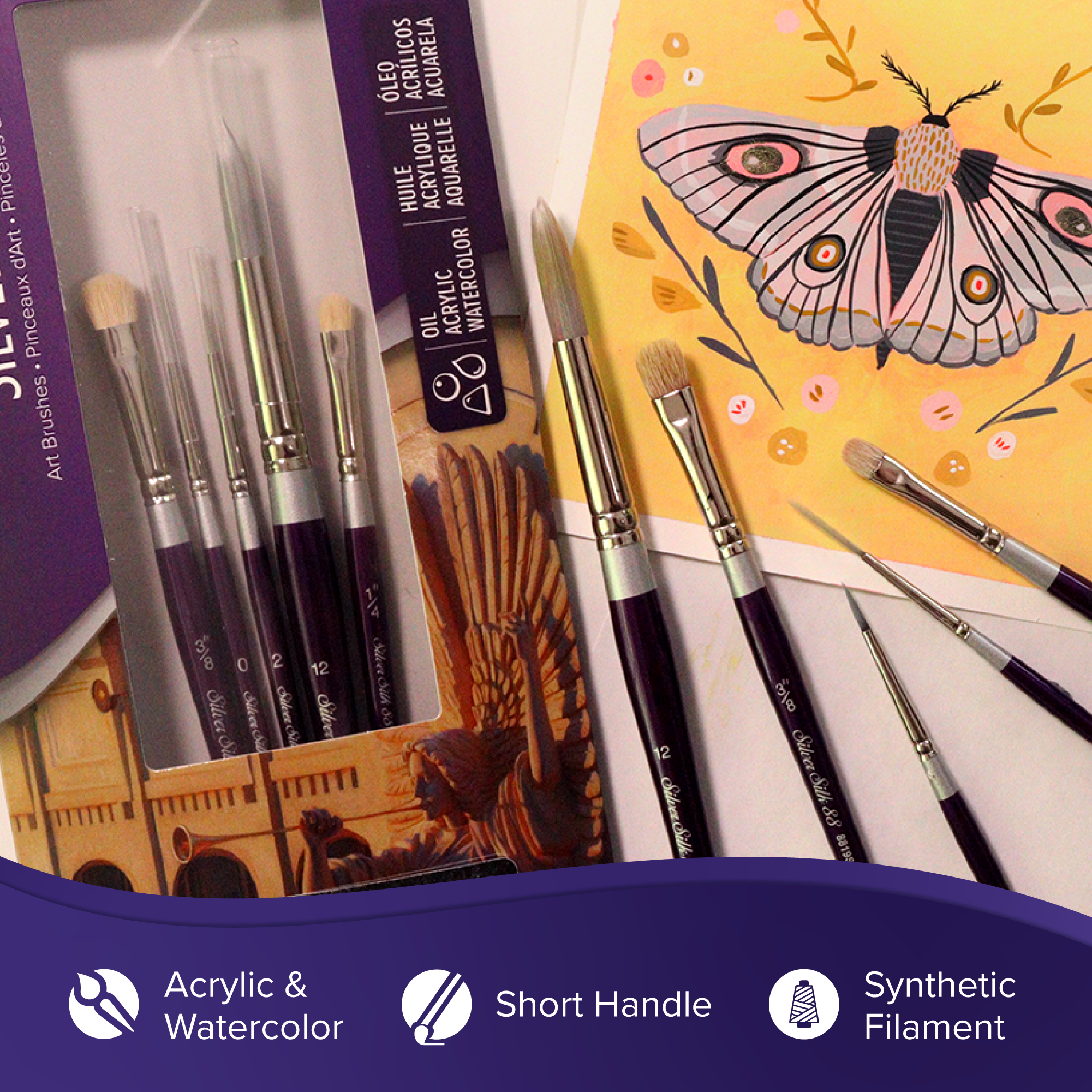 Silver Silk 88® 5pc Decorative Painting Set | Short Handle | SK-8105S - Decorative Painting Set