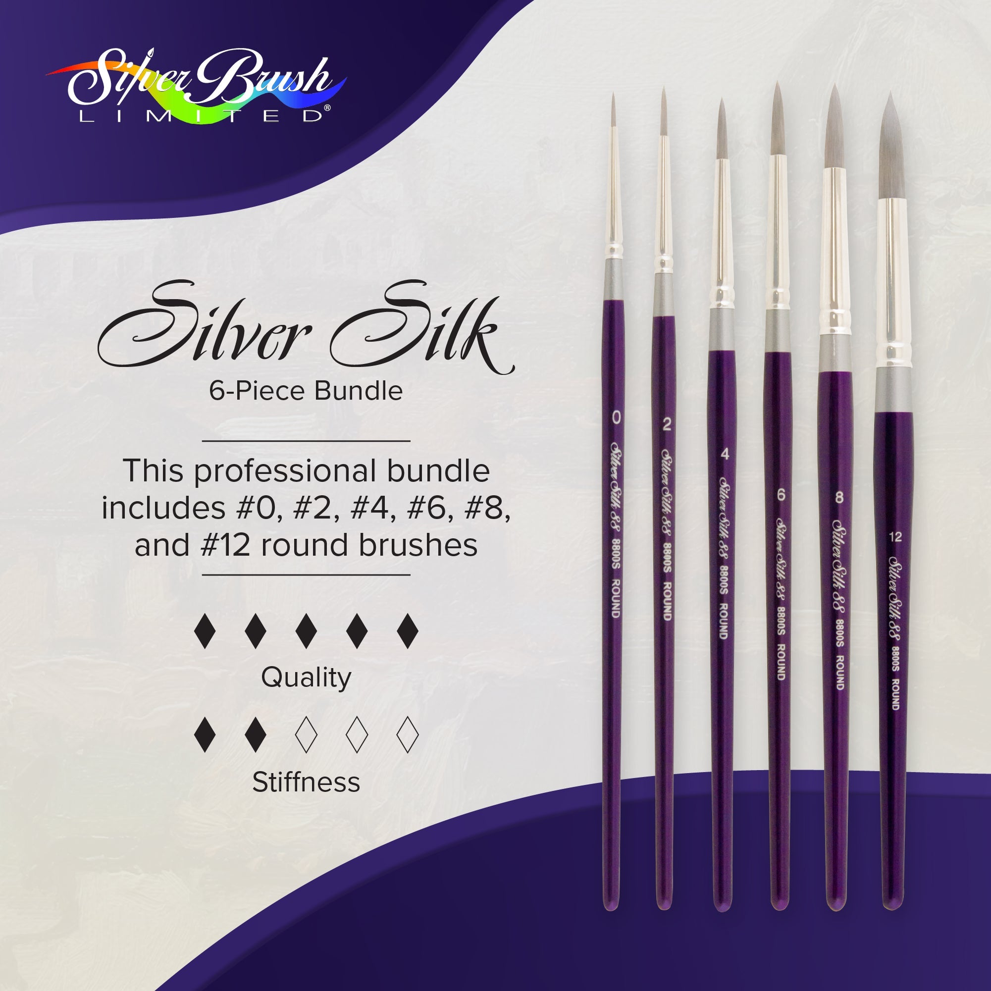 Silver Silk 88® 6pc Round Brush Set | Short Handle | SS-8876S - Short Handle Rounds