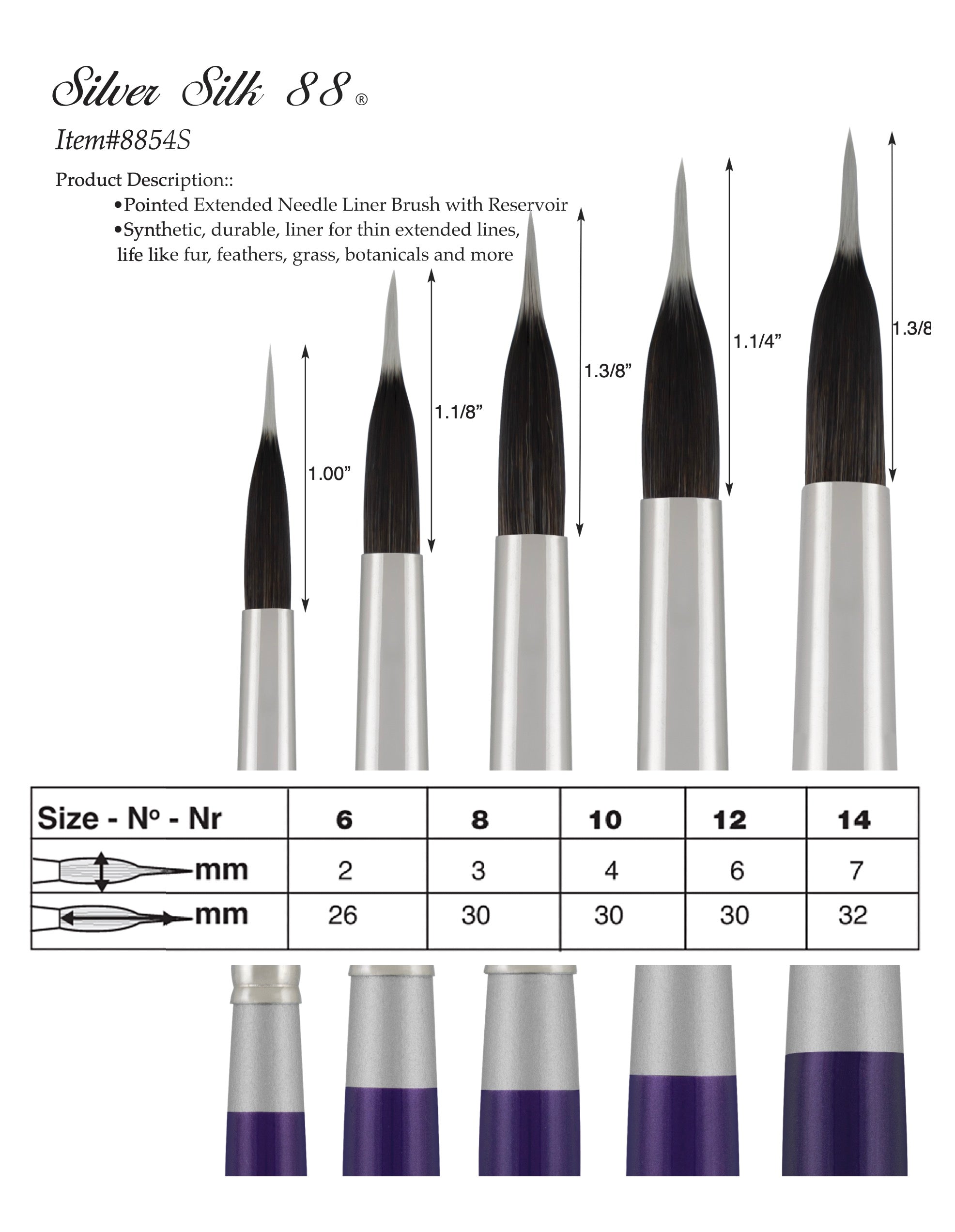 Silver Silk 88® Silver Needle Point Liner Paintbrush | Short Handle | 8854